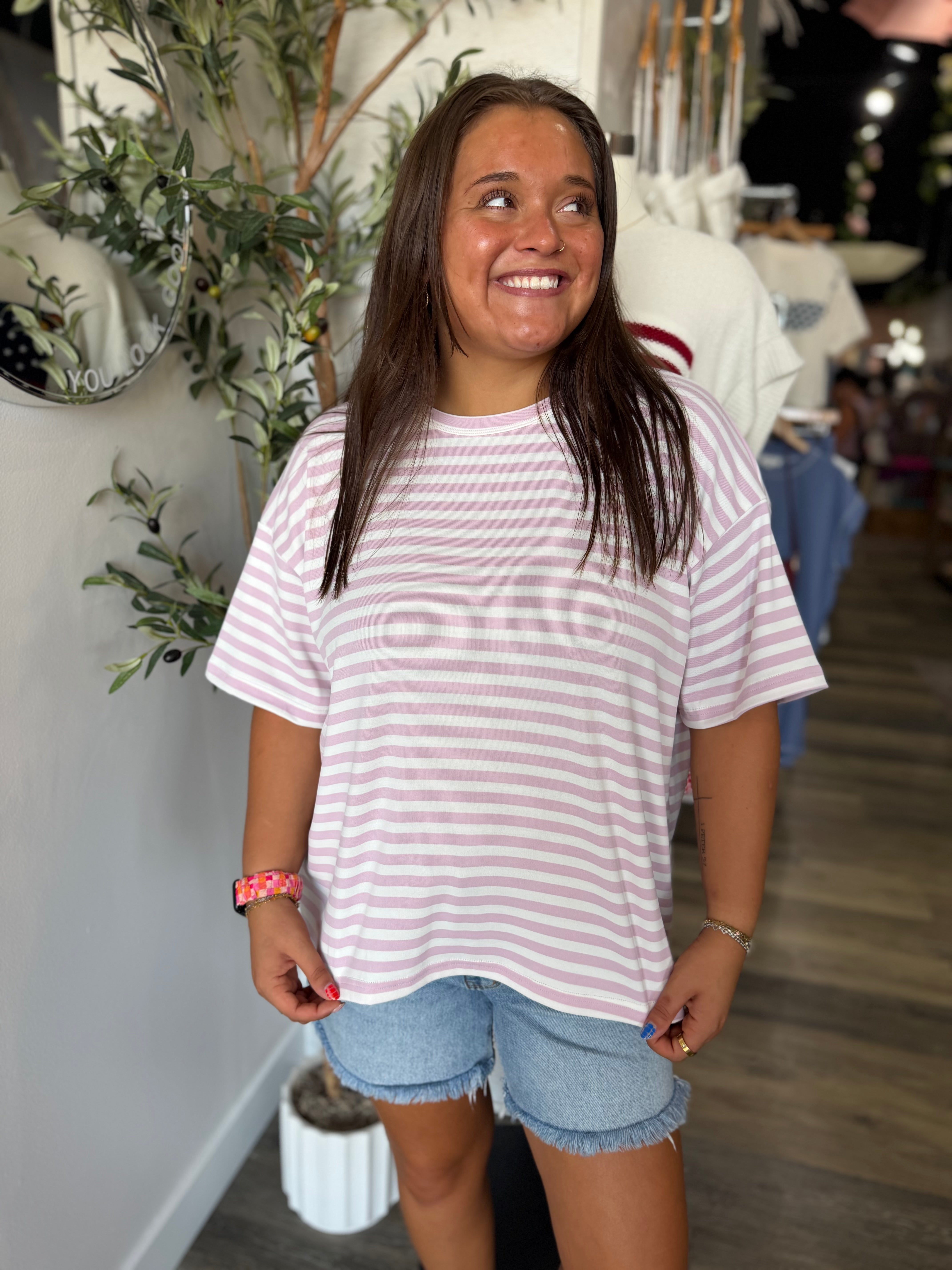 Pink Stripe Oversized T-Shirt