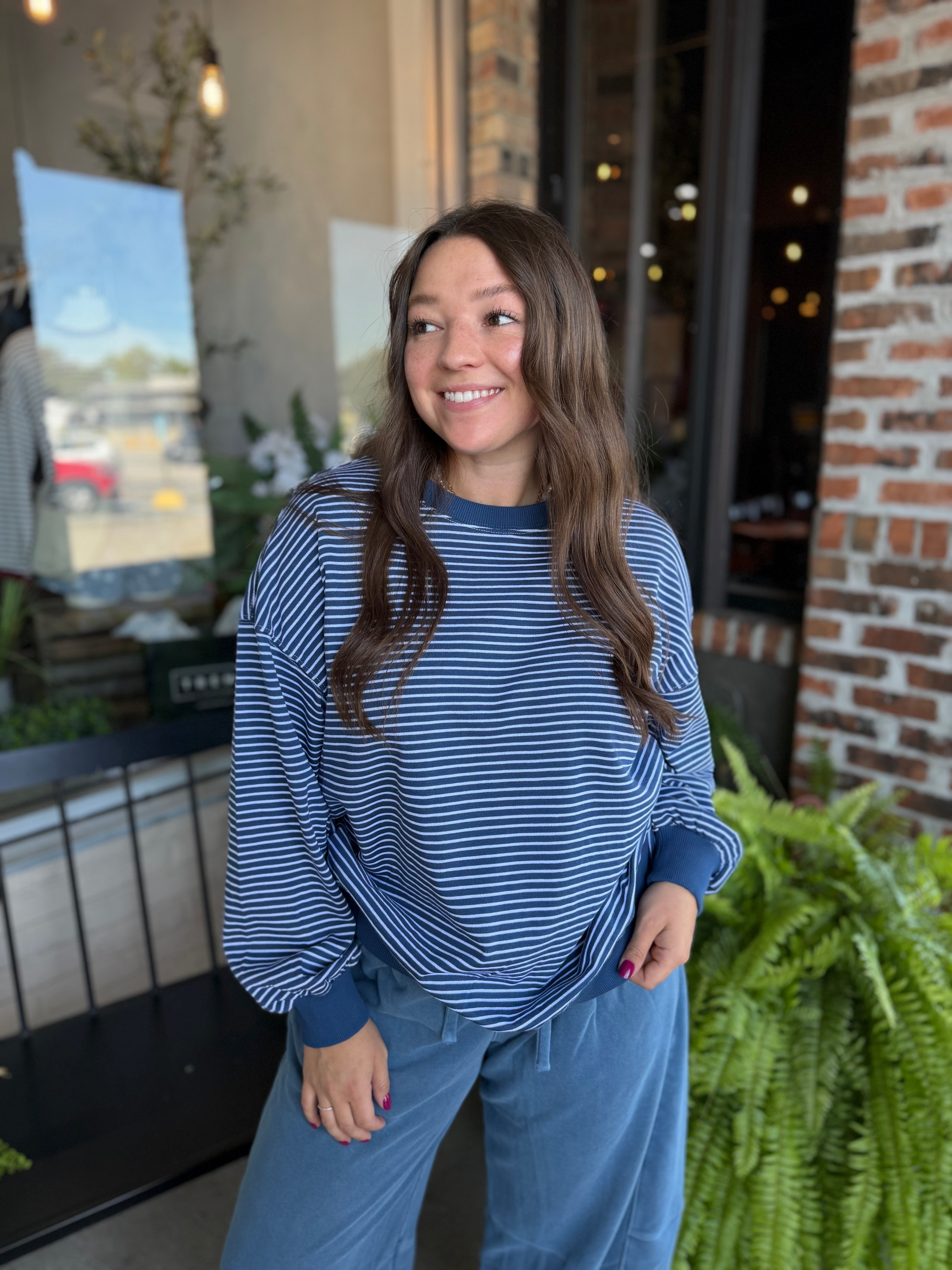 Ocean Coastal Striped Crewneck Sweatshirt
