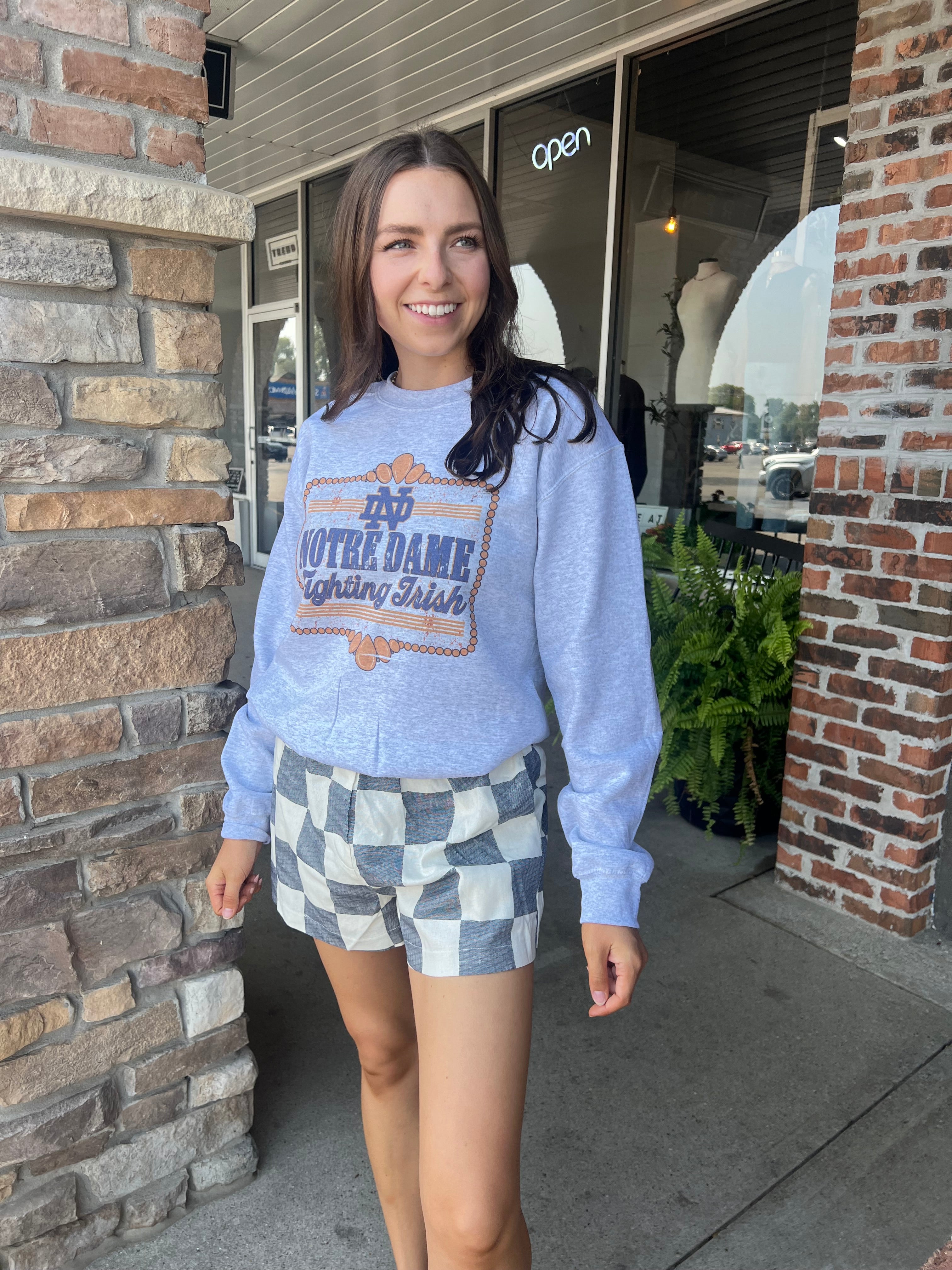 Navy Checkered Linen Shorts