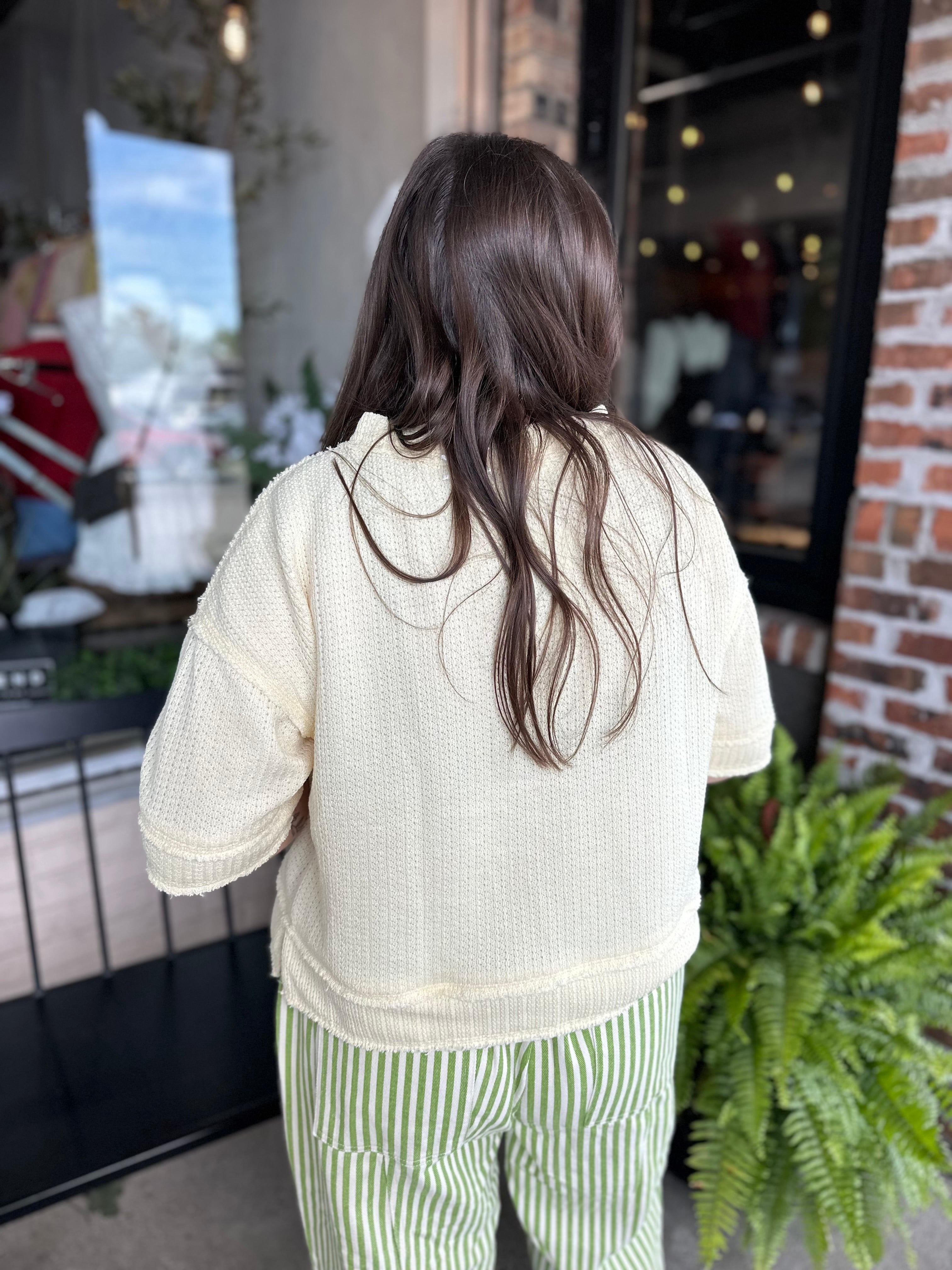 Yellow Raw Edge Waffle Henley