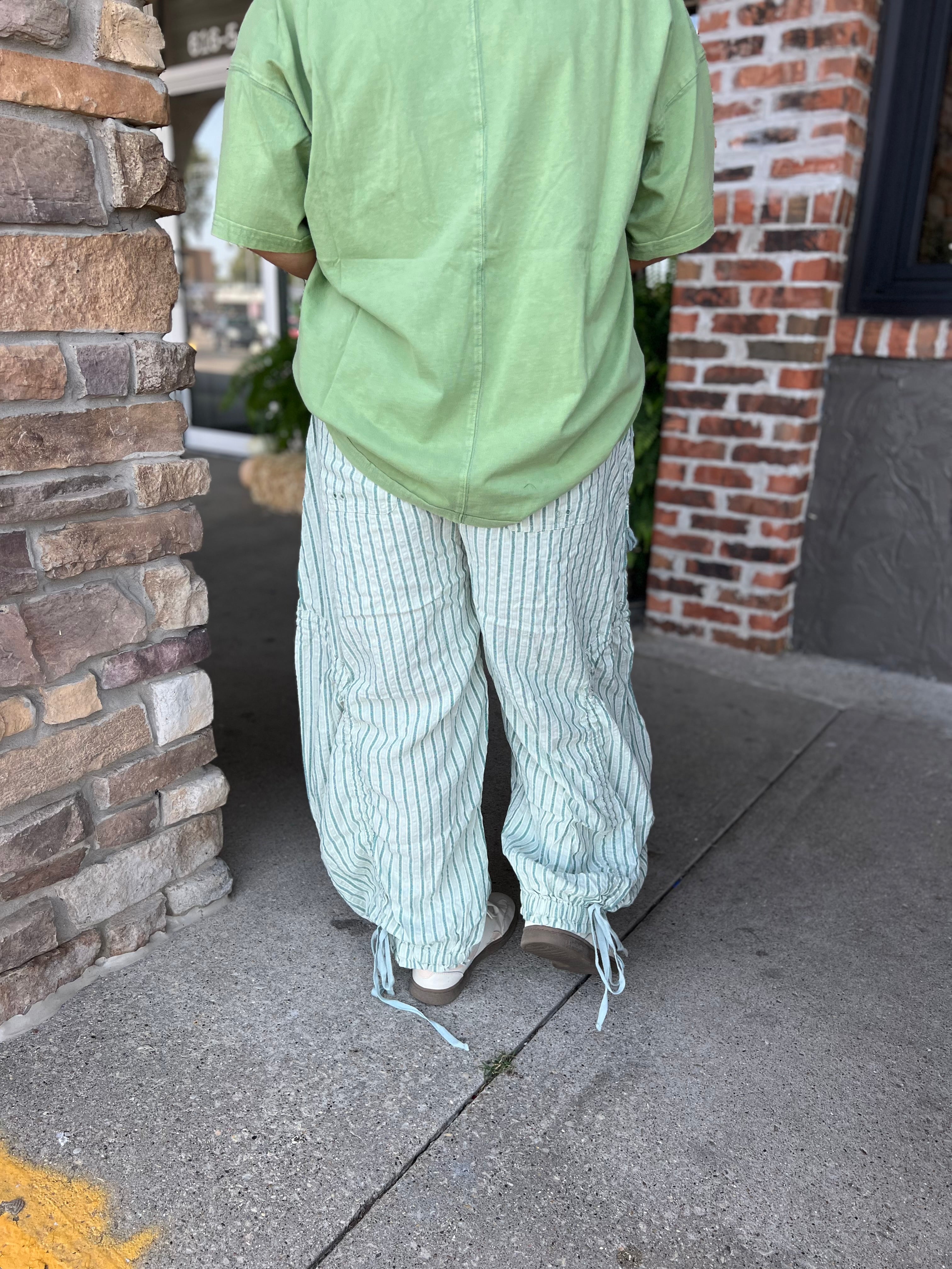 Mint Stripe Cargo Pants - FINAL SALE