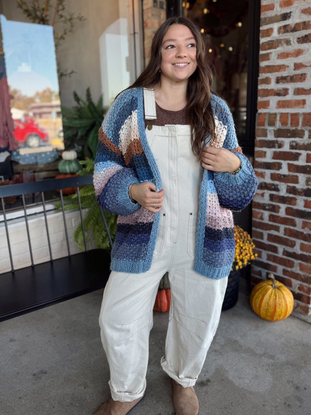 Cream Barrel Leg Utility Overalls