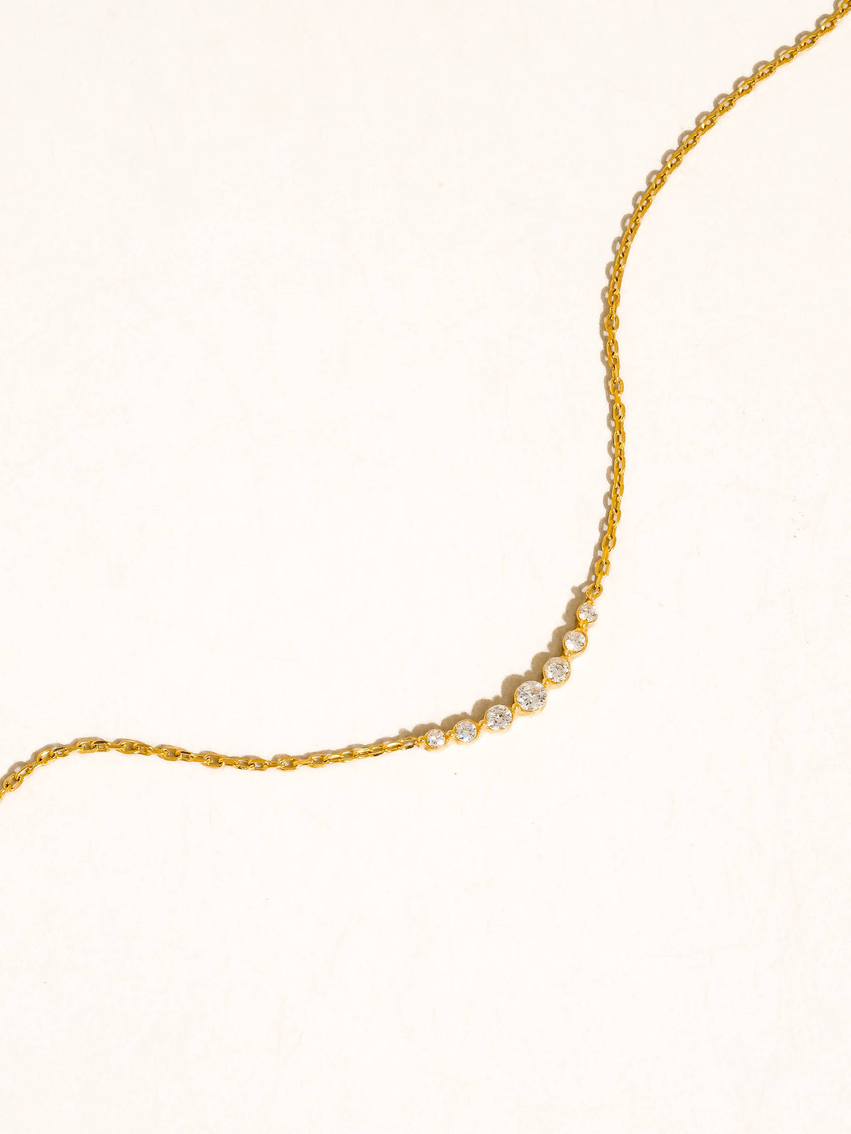 Gold Non-Tarnish Crystal Station Chain Necklace
