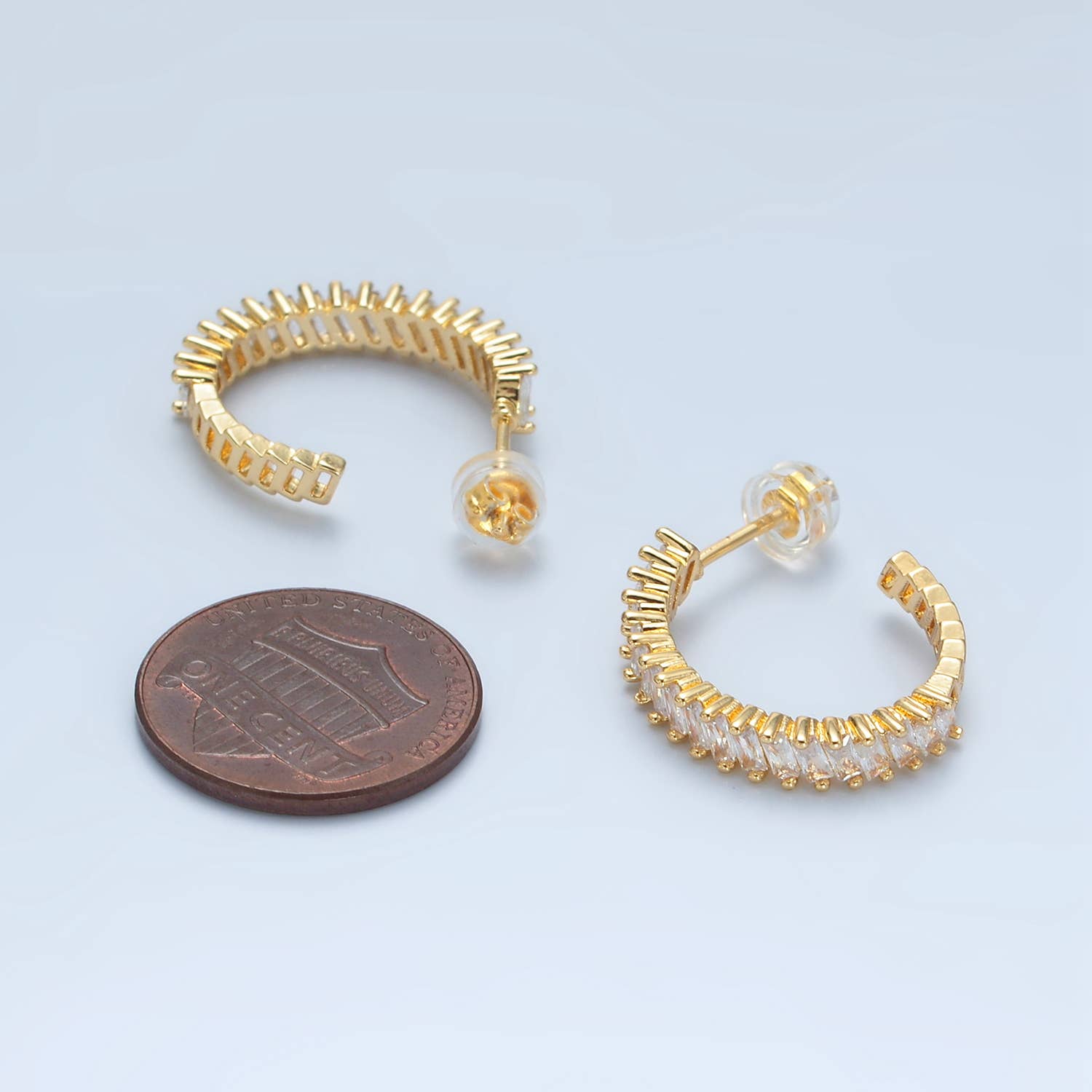 24K Gold Filled Baguette Lined J-Shaped Hoops