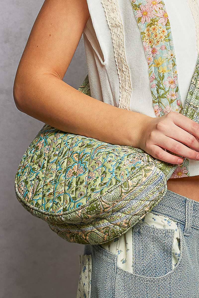 Pistachio Lightweight Quilted Floral Bag