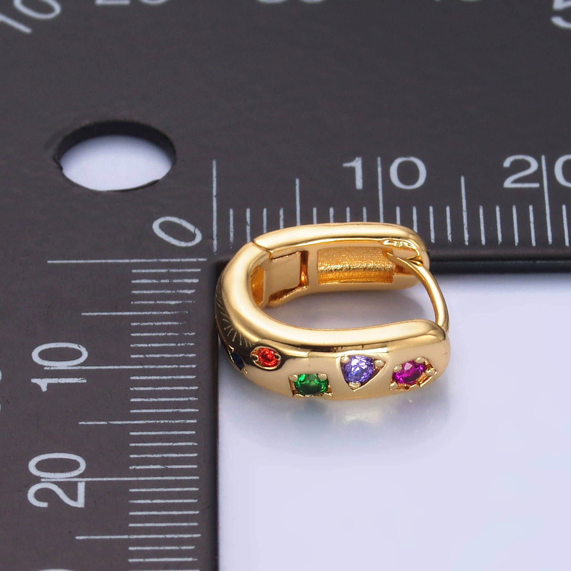 24K Gold Filled Multi-color CZ U-Shaped Huggie