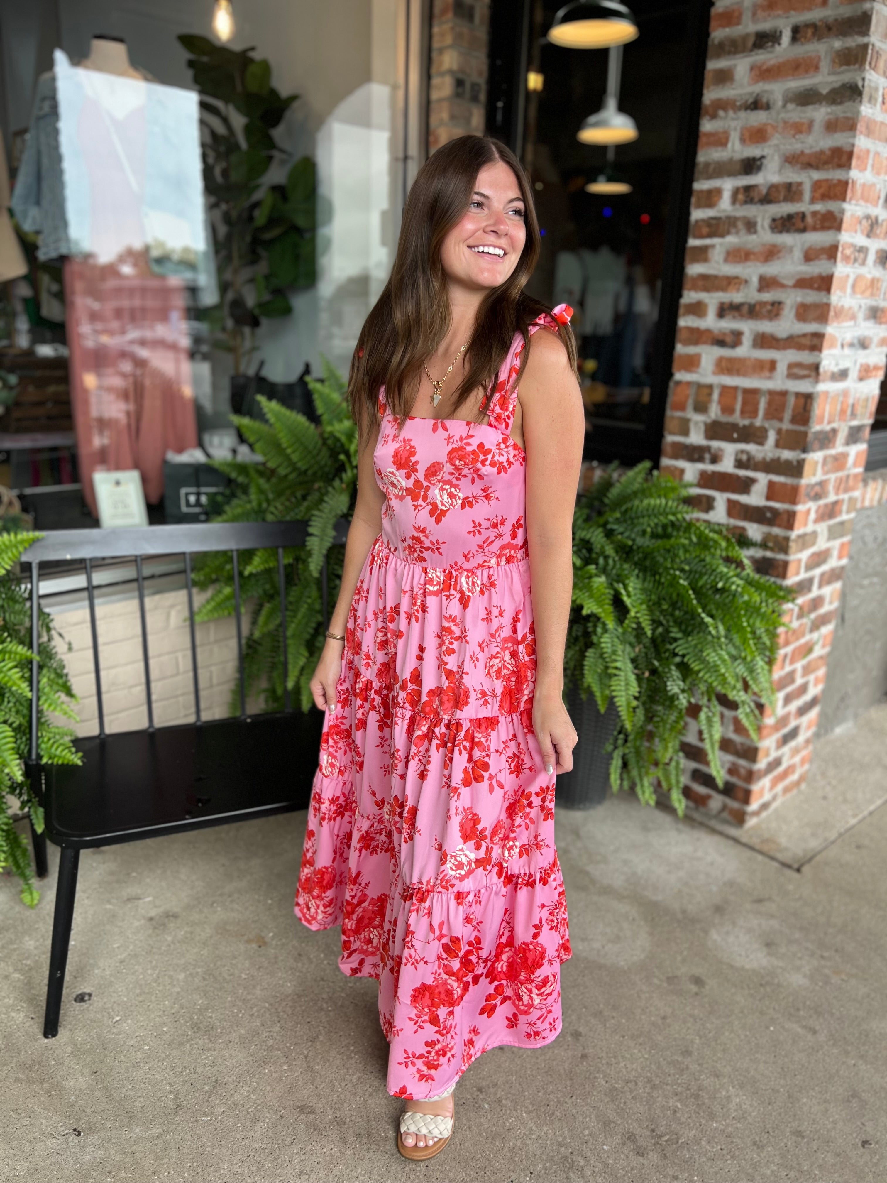 Pink Tiered Floral Dress