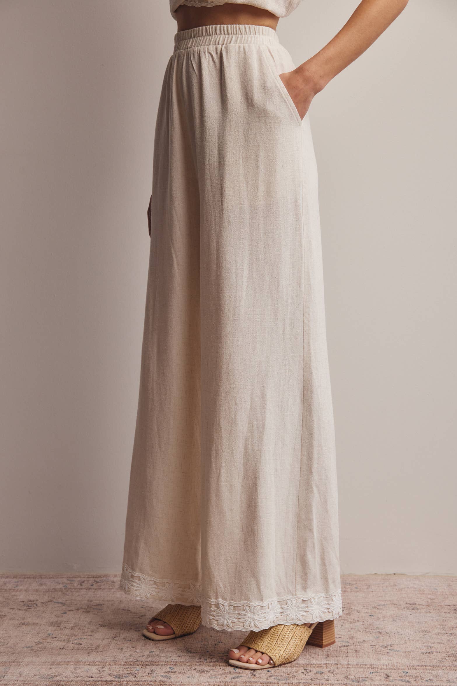 Embroidered Wide Leg Pants