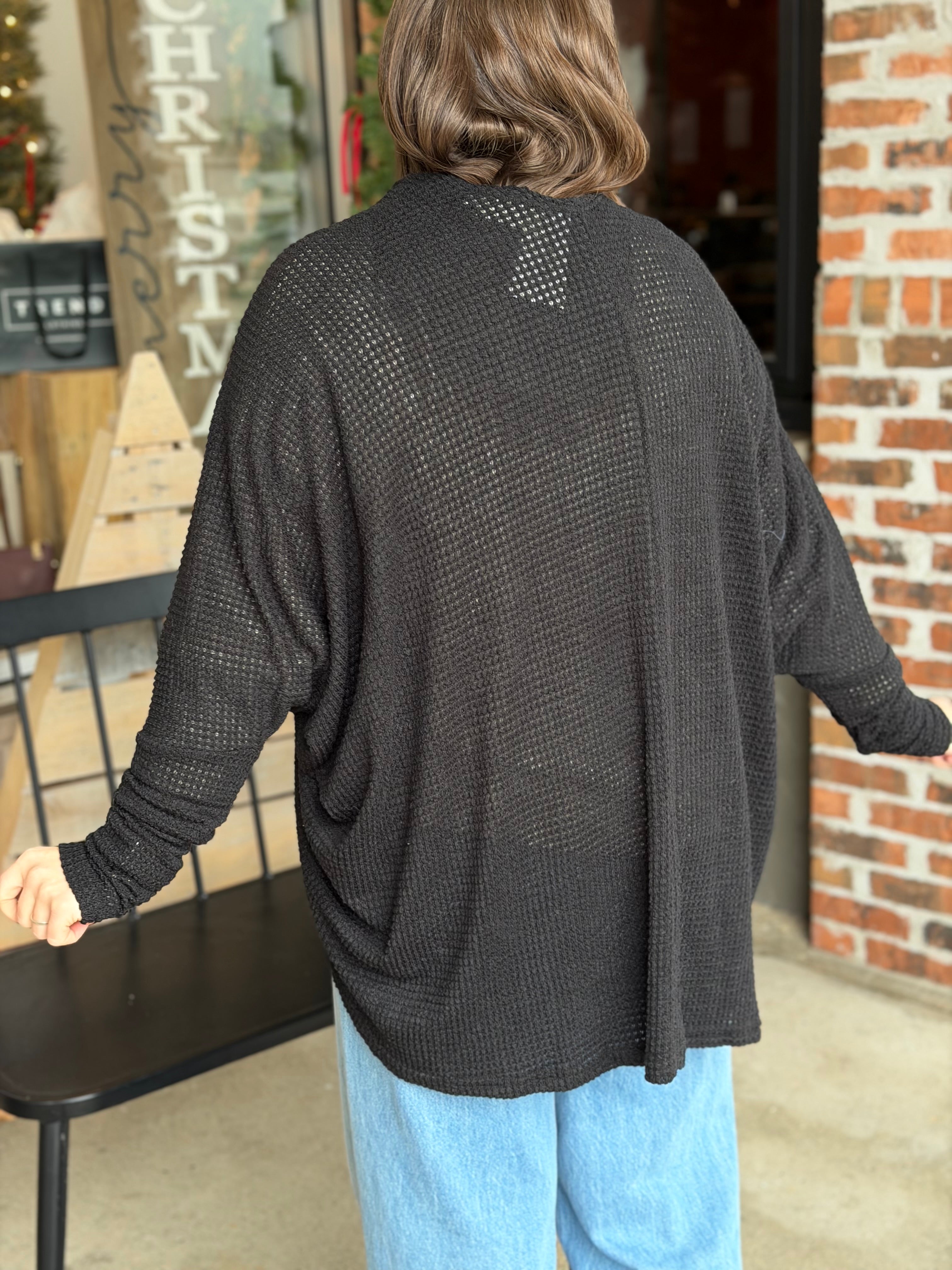 Black Waffle Knit Cardigan