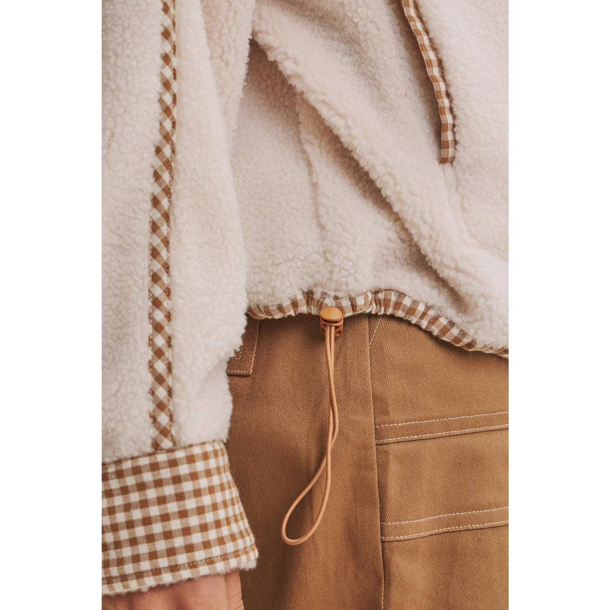 Cream Gingham Sherpa Pullover