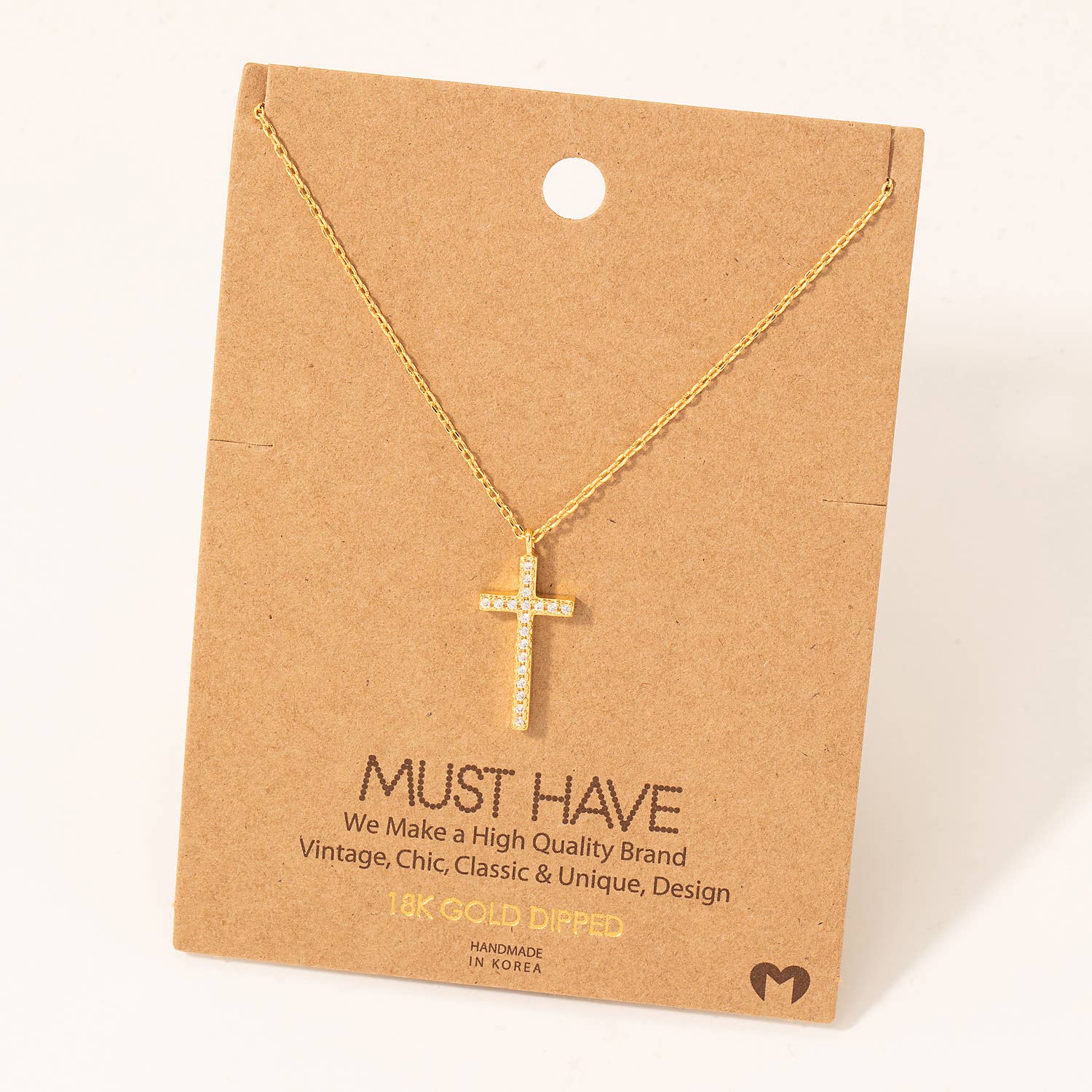 Gold Pave Cross Pendant Necklace