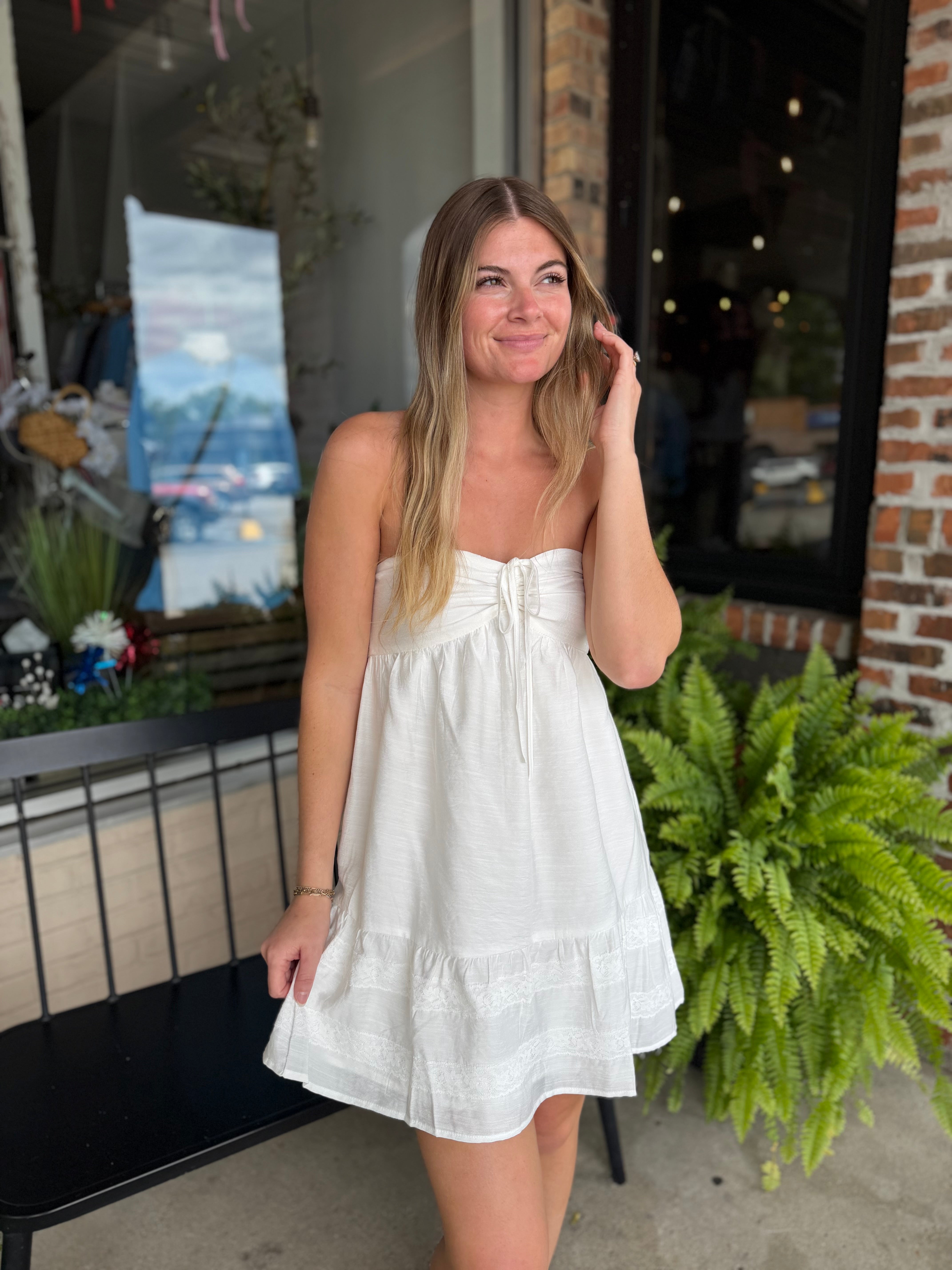 White Strapless Mini Dress