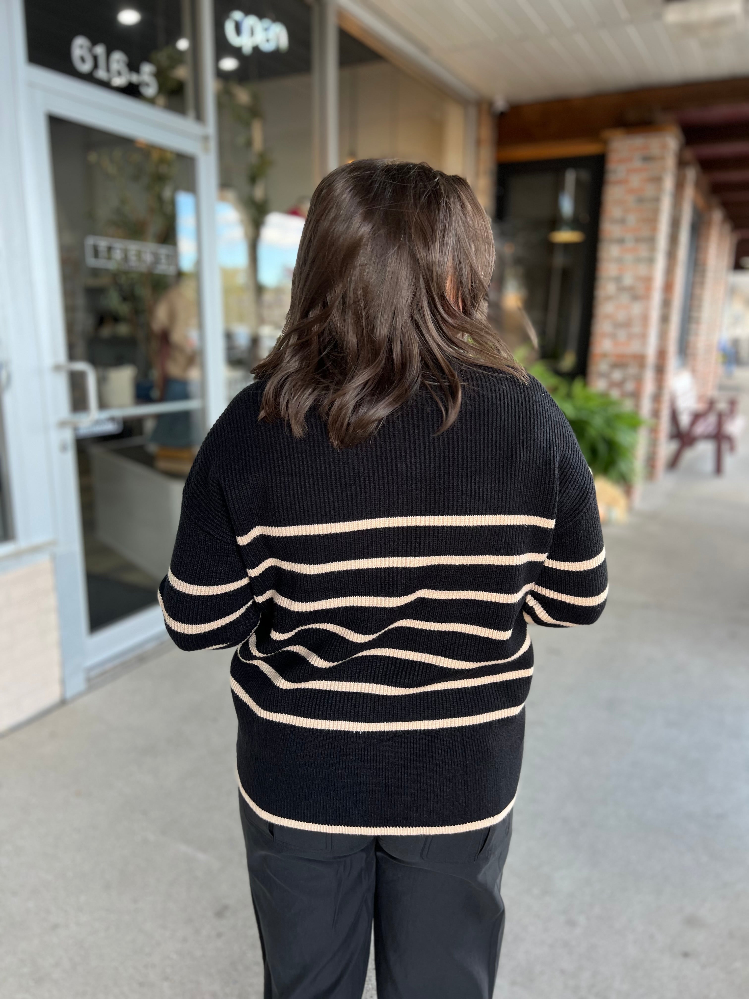 Taupe Stripe Quarter Zip Sweater