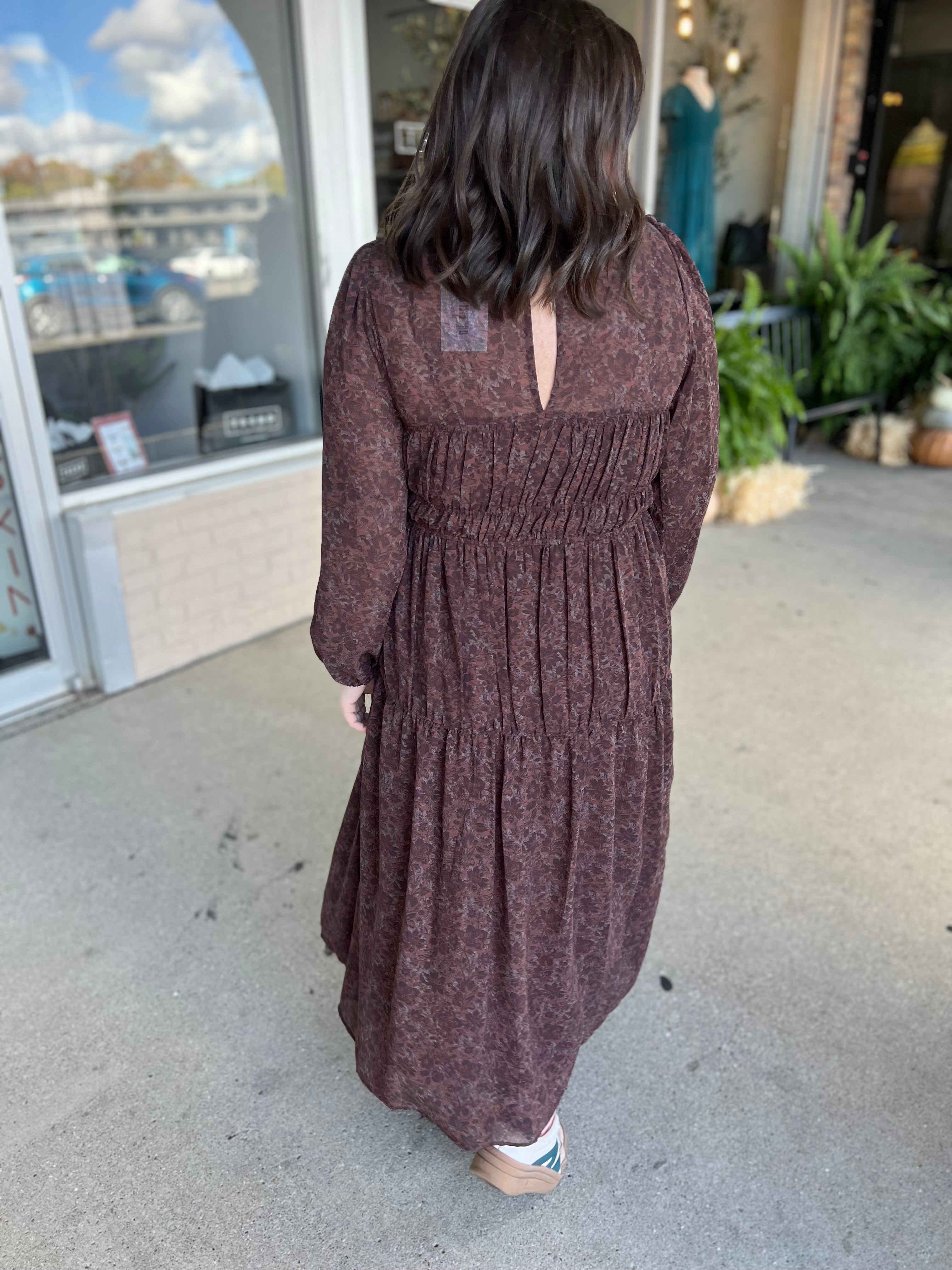 Brown Floral Sweetheart Maxi Dress