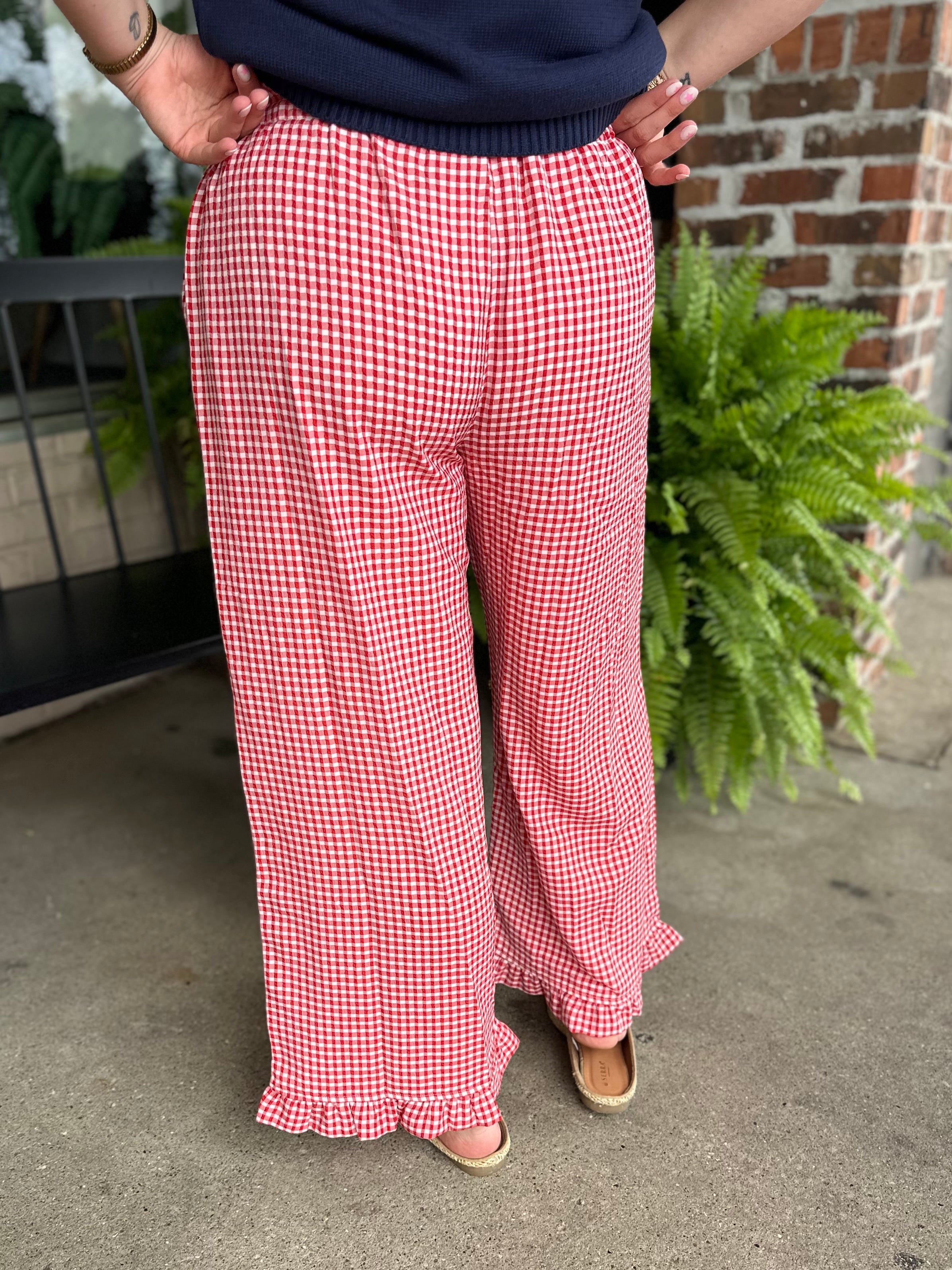 Red Checkered Wide Leg Pants