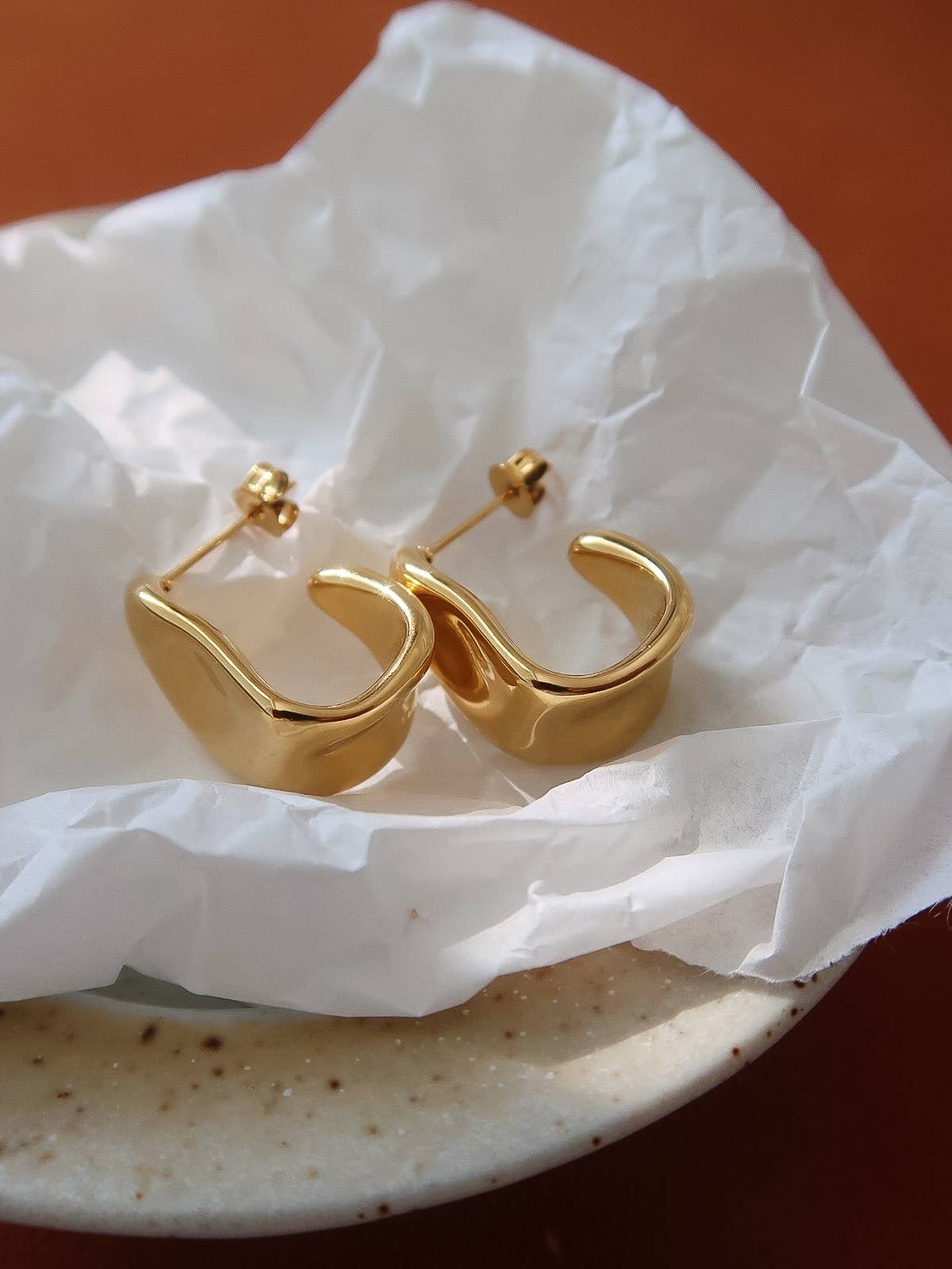 Sculpted Wave Hoop Earrings Non Tarnish