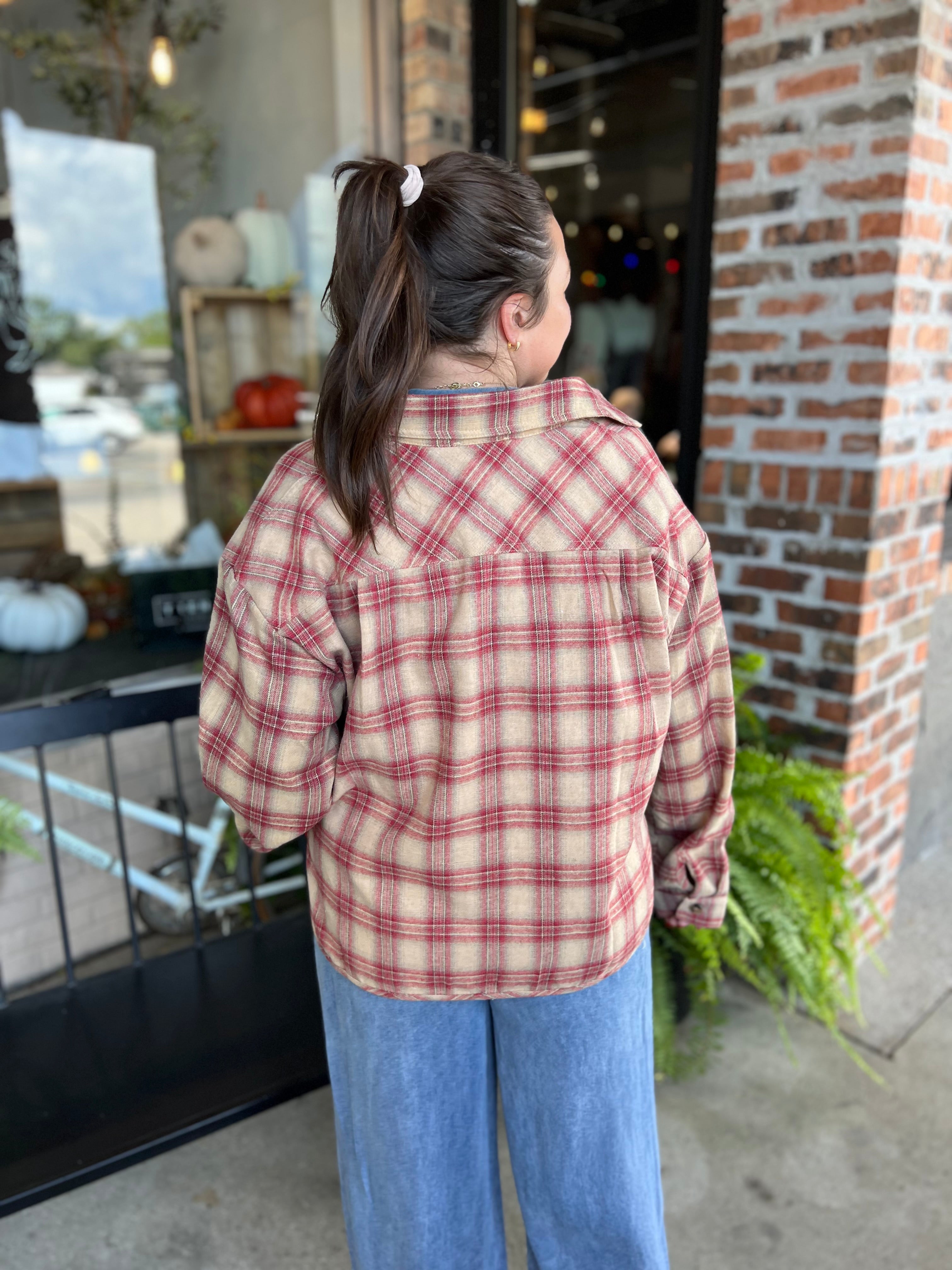 Red Plaid Long Sleeve Shirt Jacket - FINAL SALE