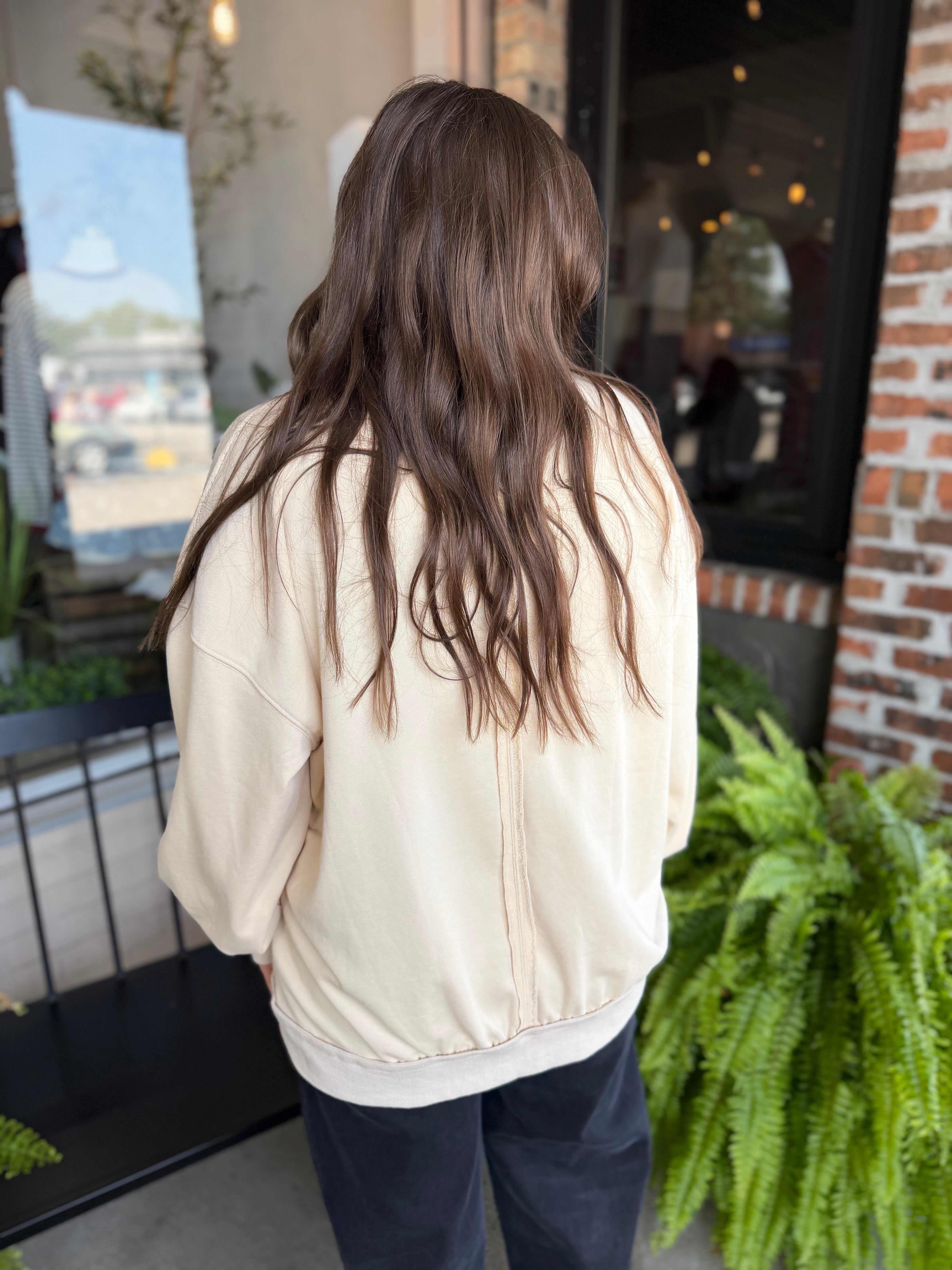Cream Oversized Mock Neck Sweatshirt