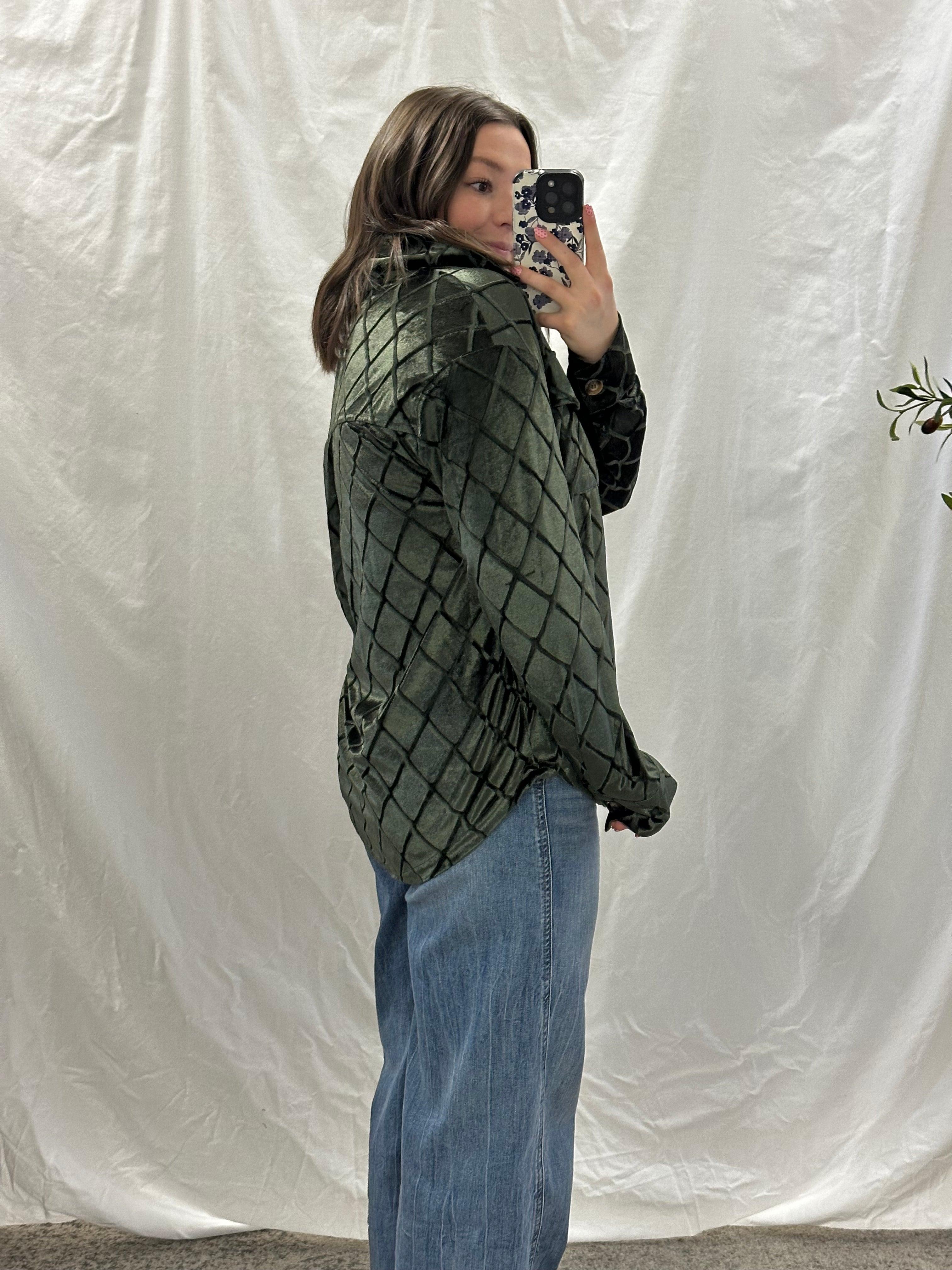 Olive Velvet Shacket - FINAL SALE