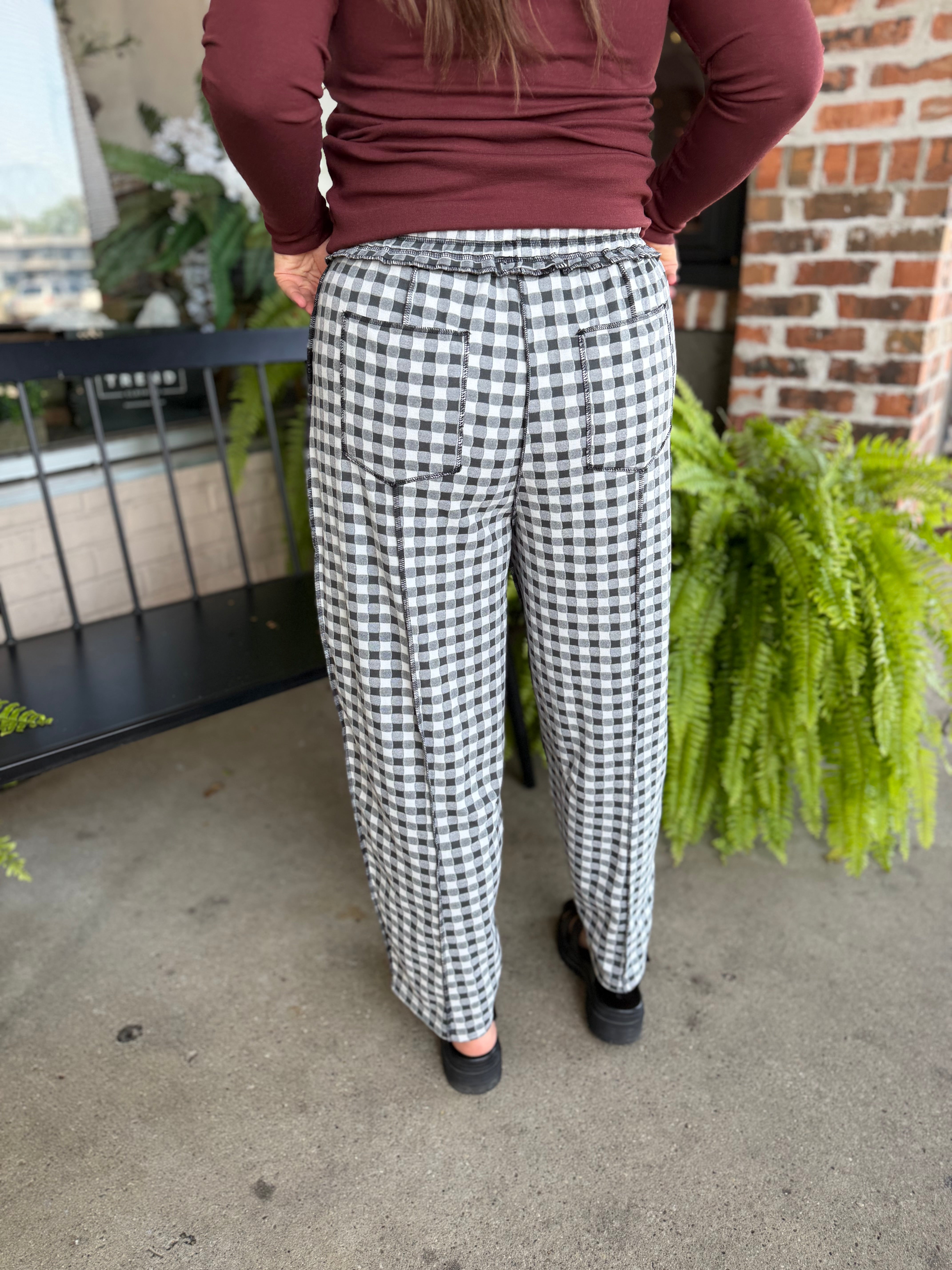 Black Checkered Barrel Pants