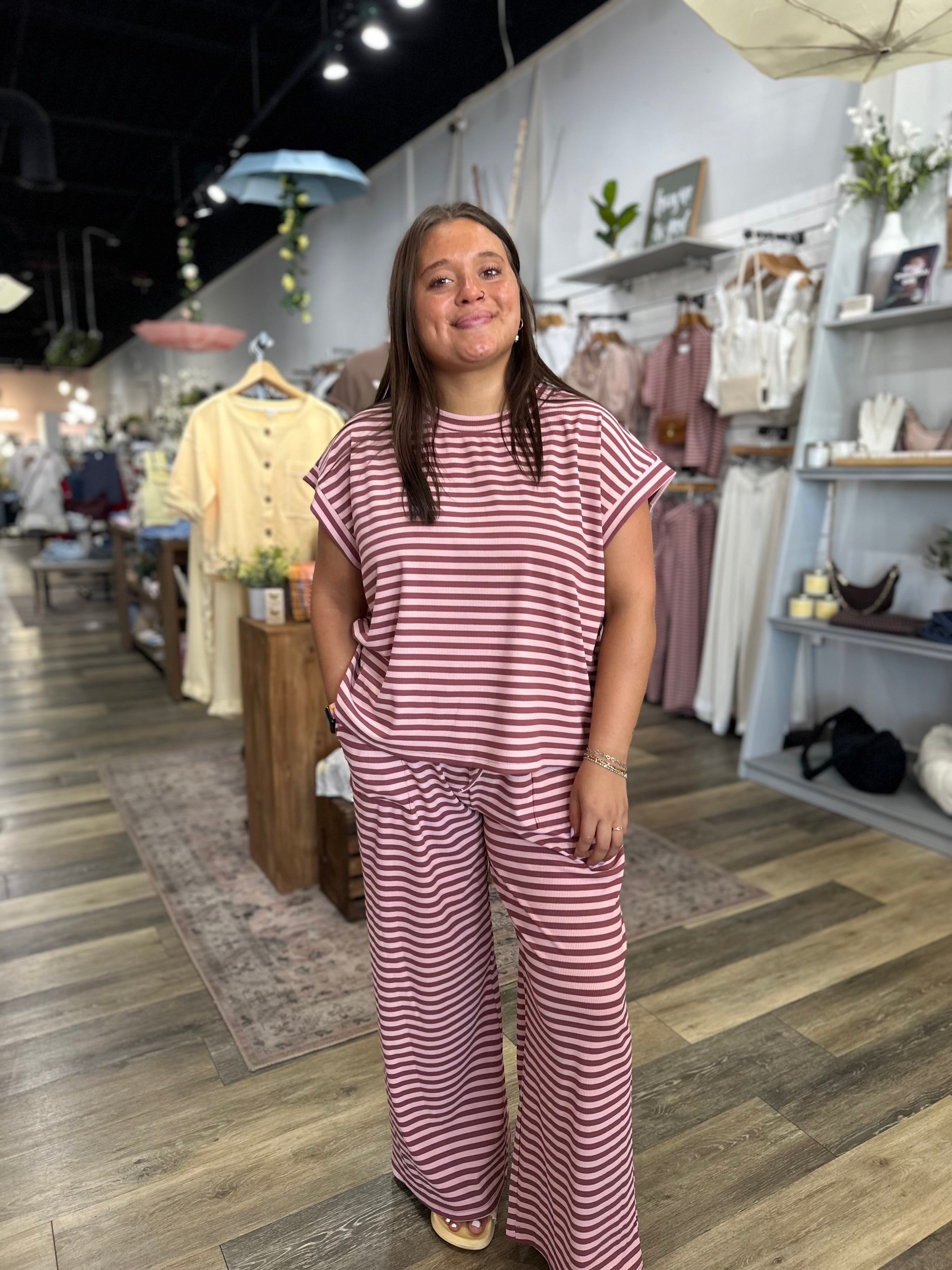 Dusty Rose Striped Rib Pants
