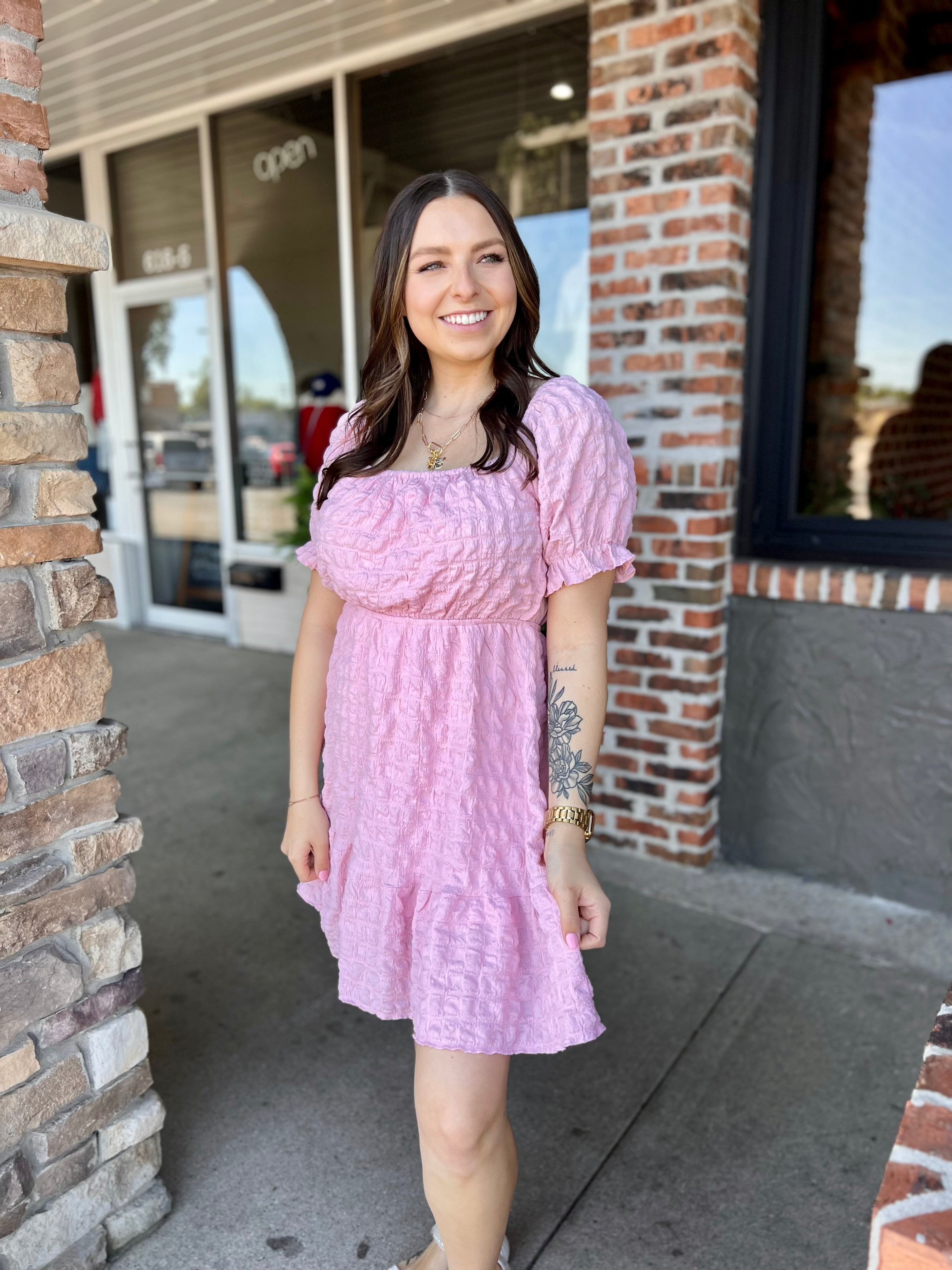 Pink Square Neck Dress