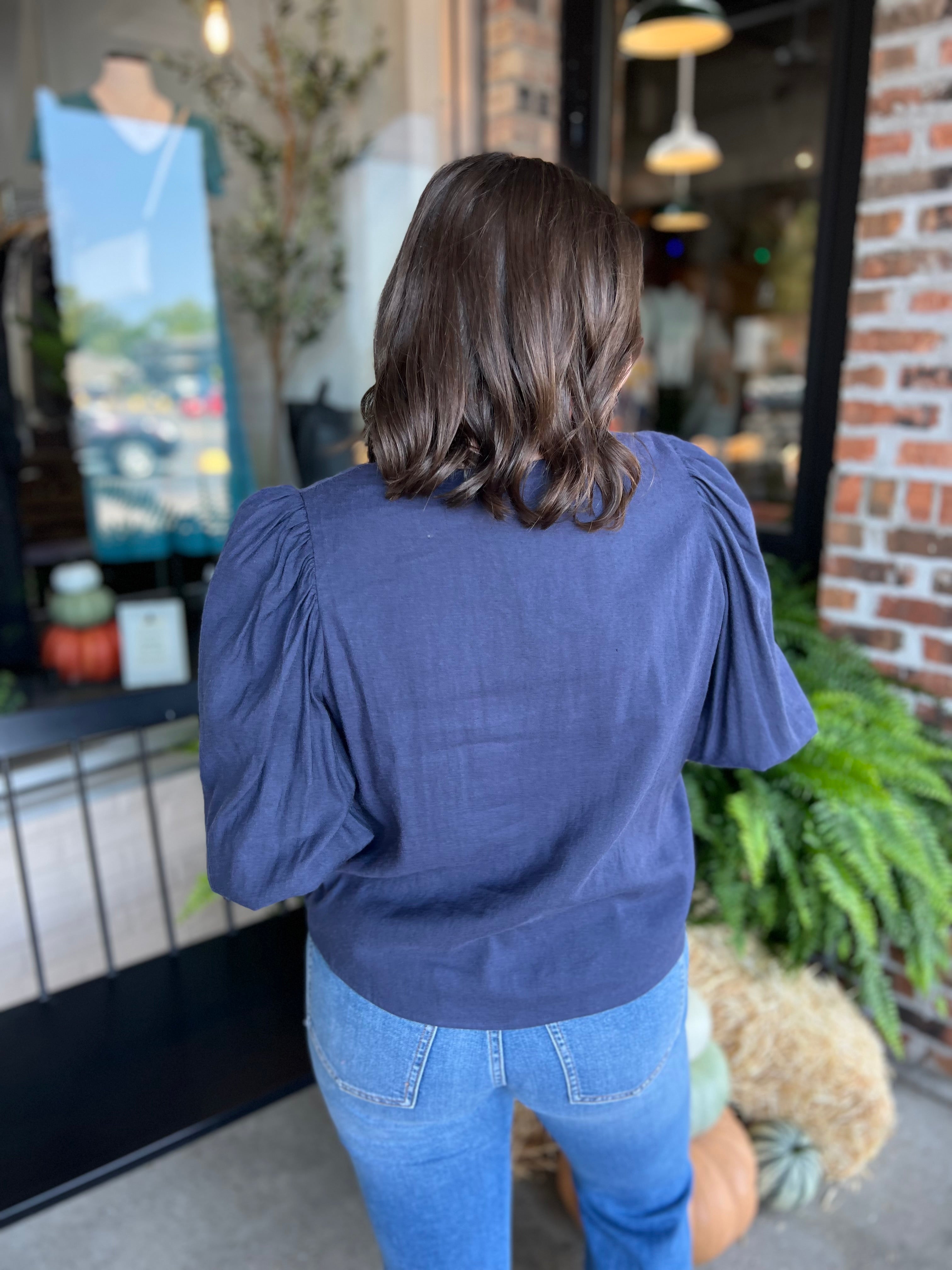 Navy Button Down Blouse