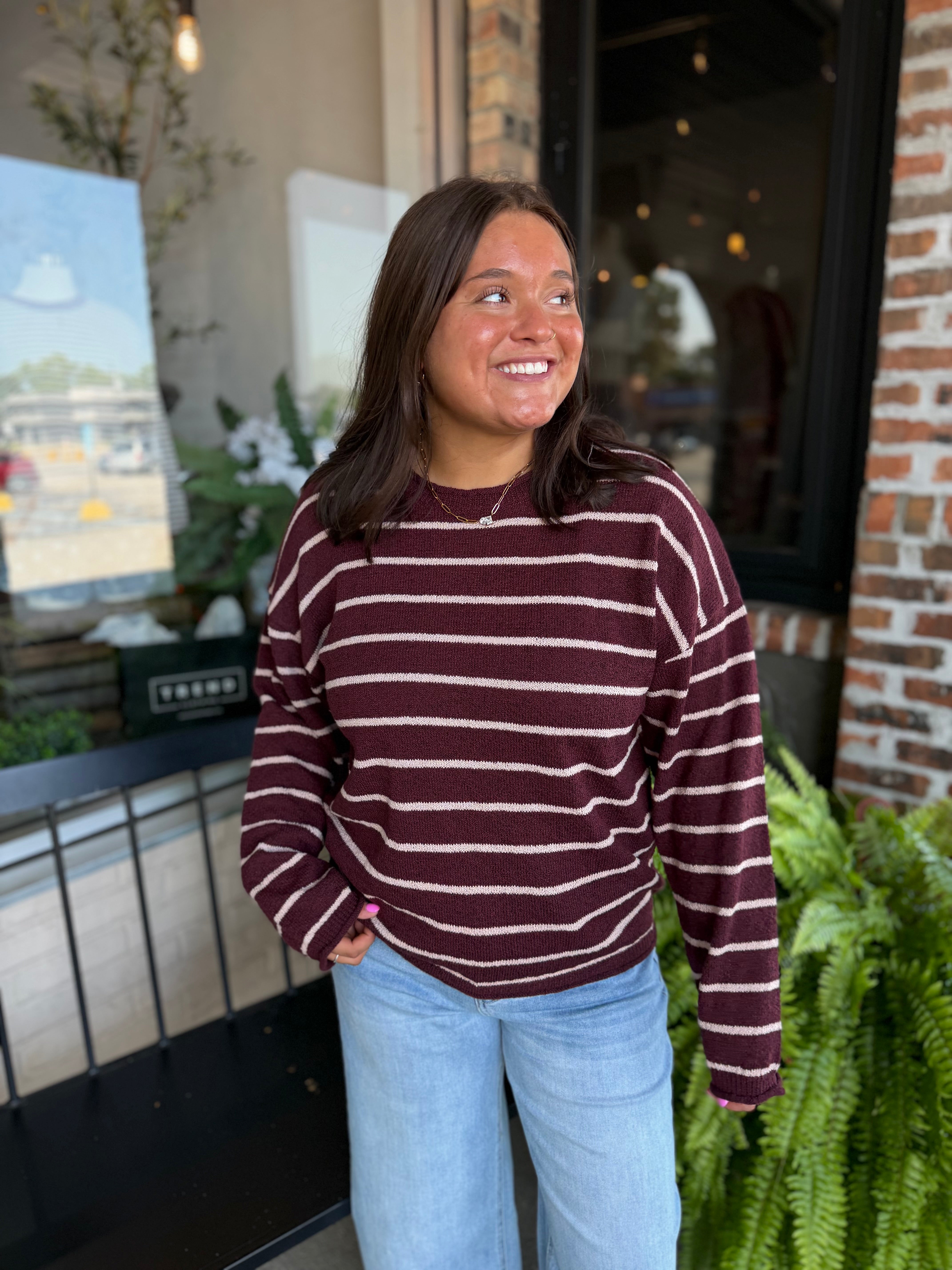 Burgundy Stripe Textured Sweater