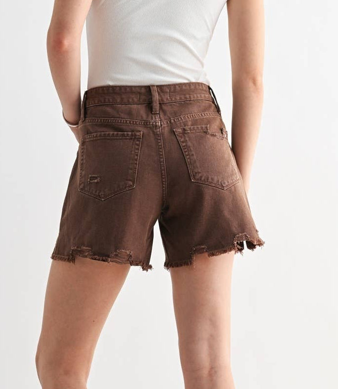 Brown Boyfriend Midi Shorts