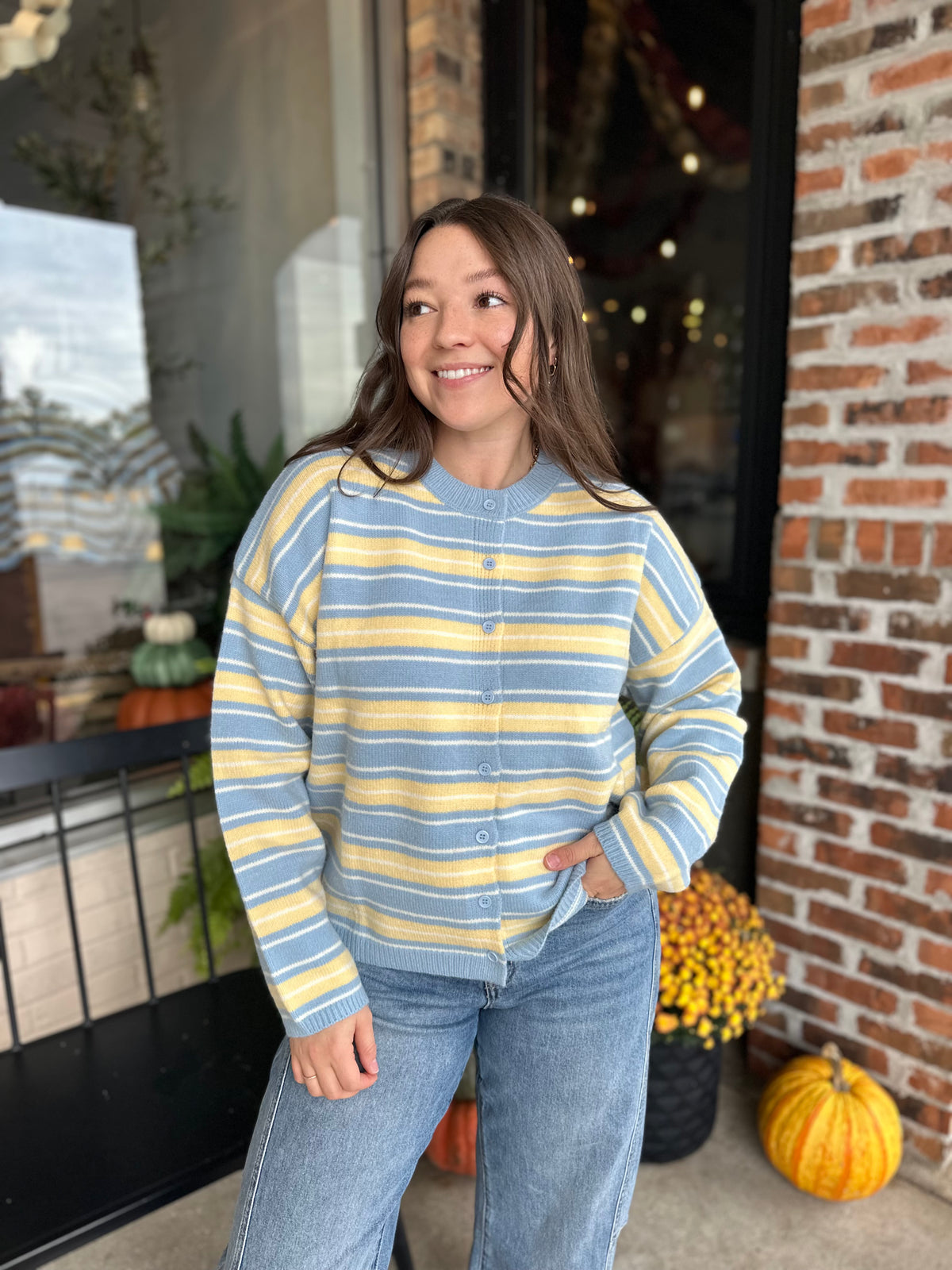 Blue Yellow Striped Sweater Cardi