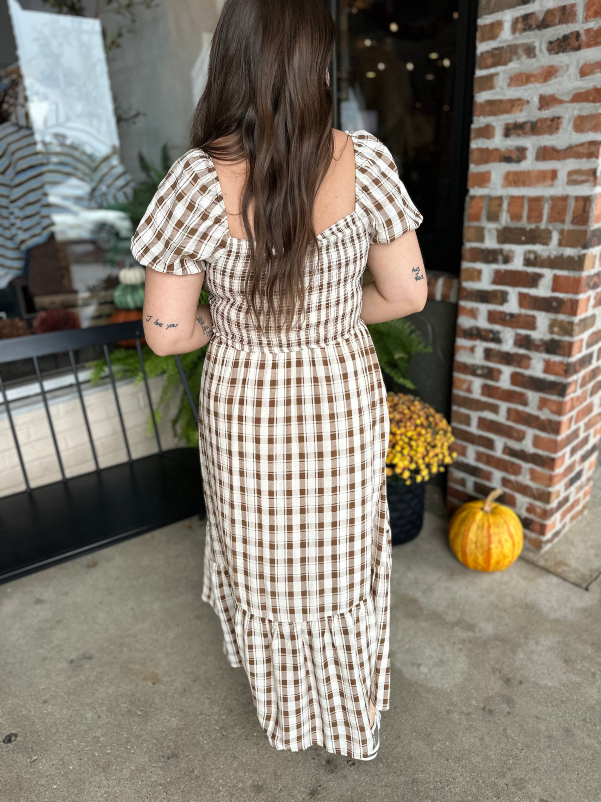 Cream Plaid Midi Dress