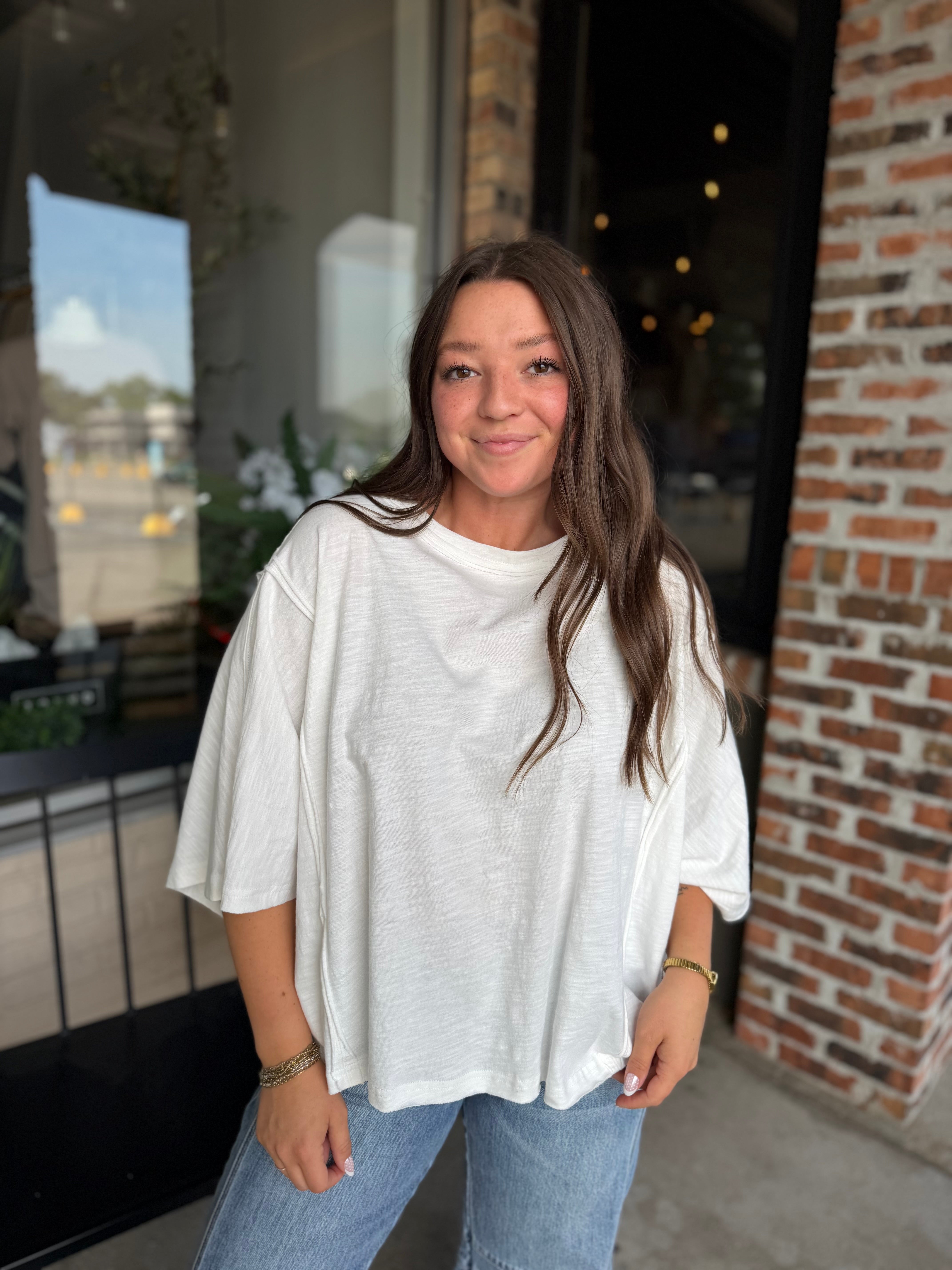 White Cotton Raw Edge Oversized Tee