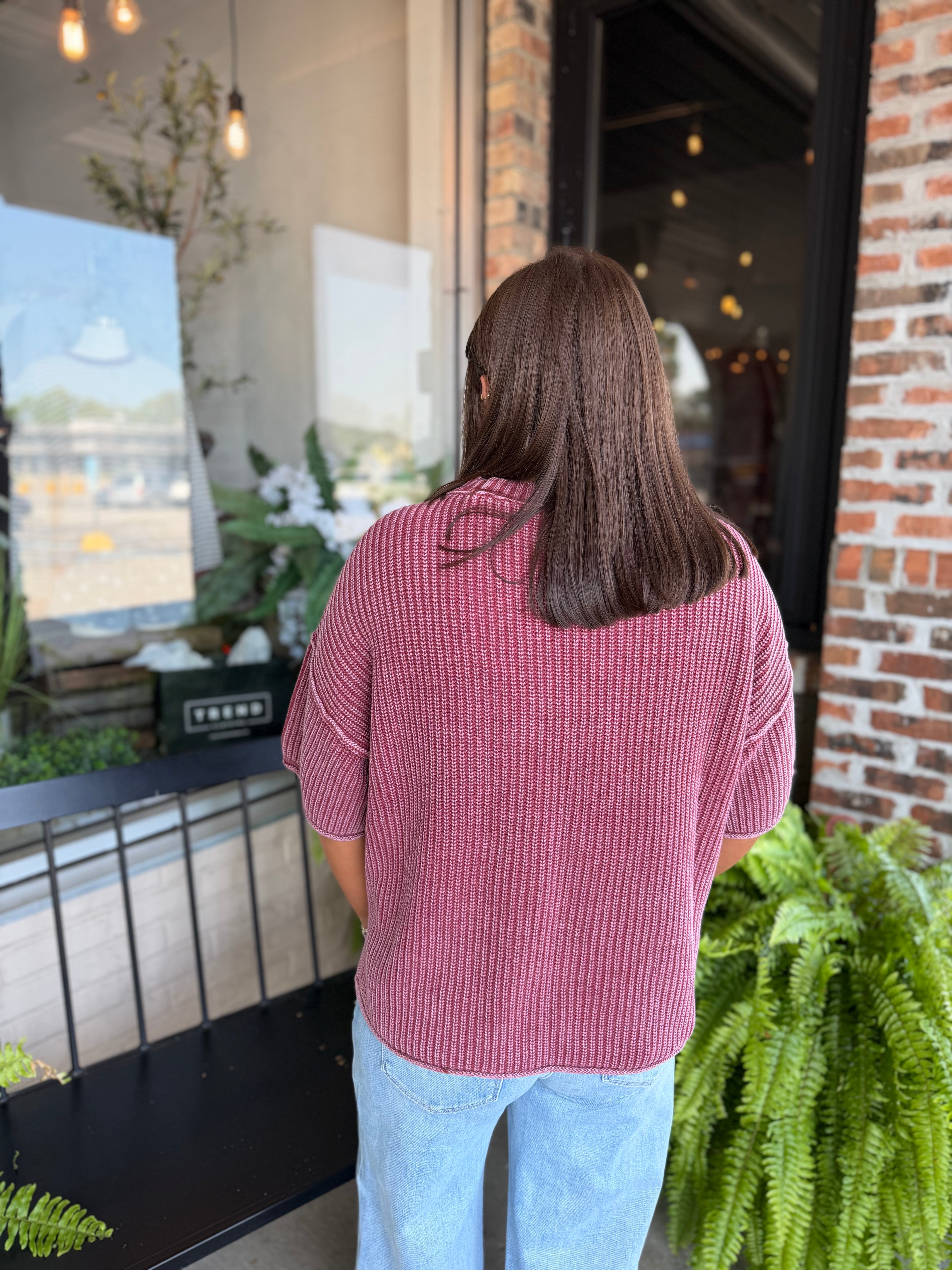 Burgundy Washed Crew Neck Sweater