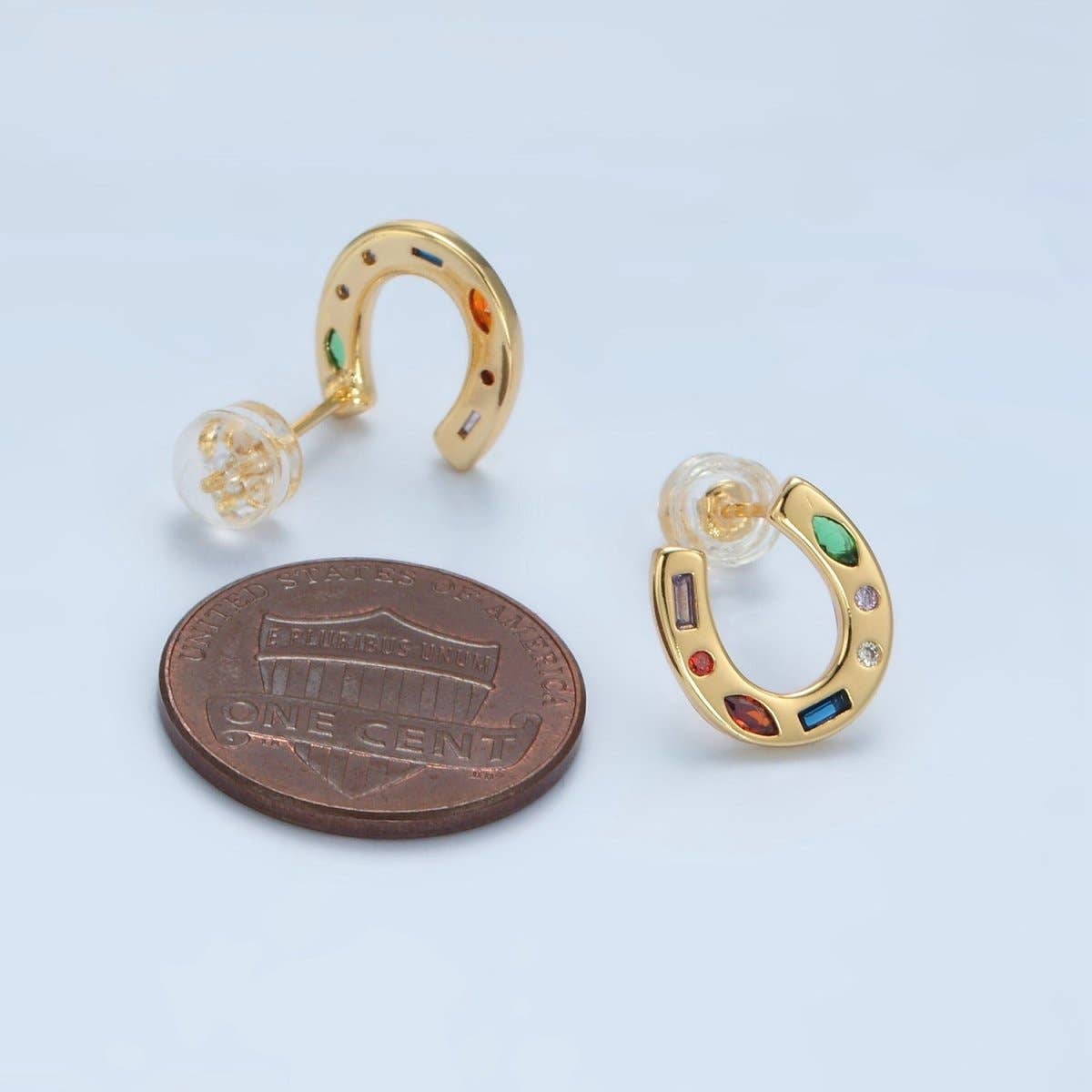 Gold Filled Multicolor Horseshoe Stud Earrings
