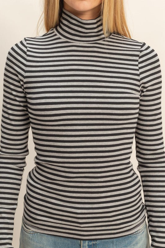 Gray Stripe Turtleneck Top