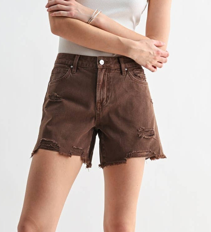 Brown Boyfriend Midi Shorts
