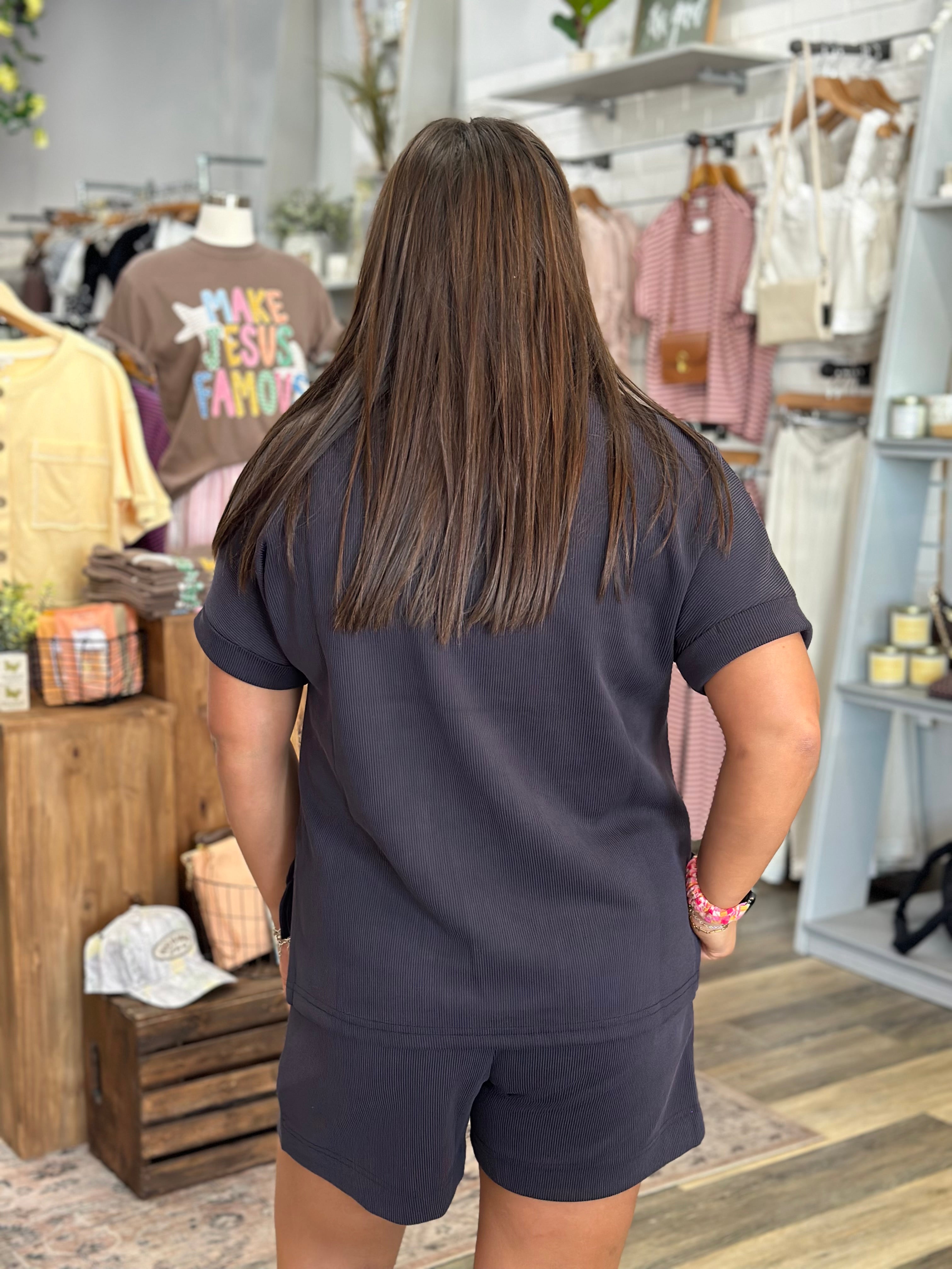Black Luxe Sand Wash Rib Lounge Tee