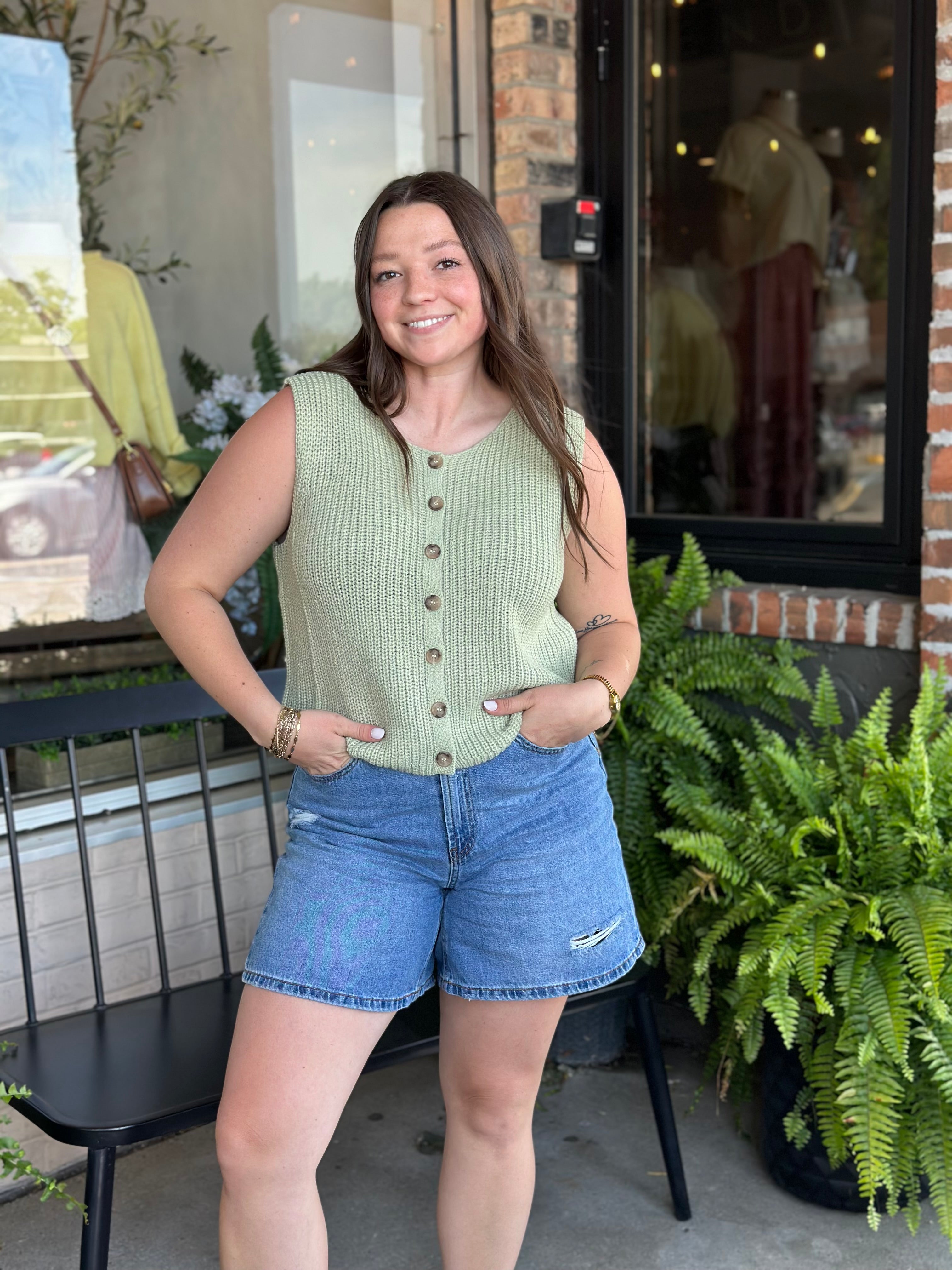Olive Sleeveless Knit Top