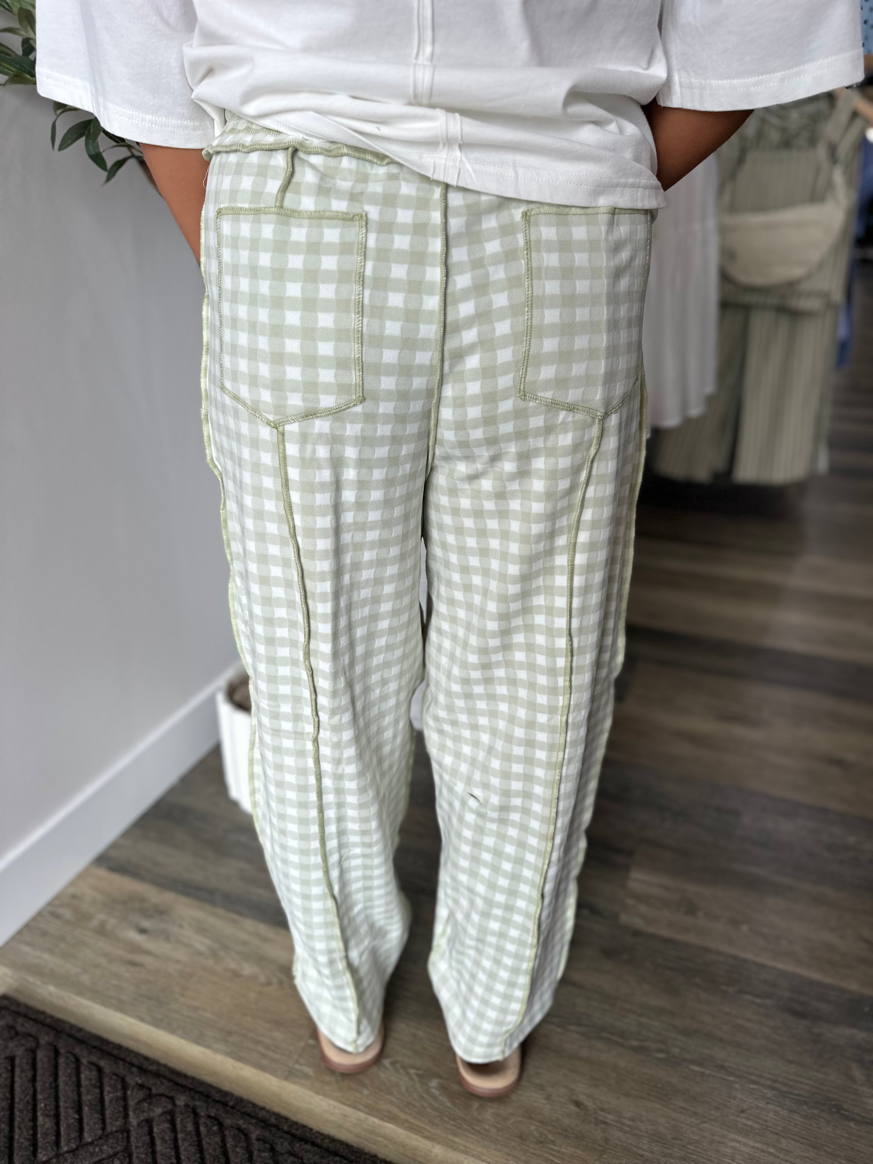 Sage Checkered Barrel Pants