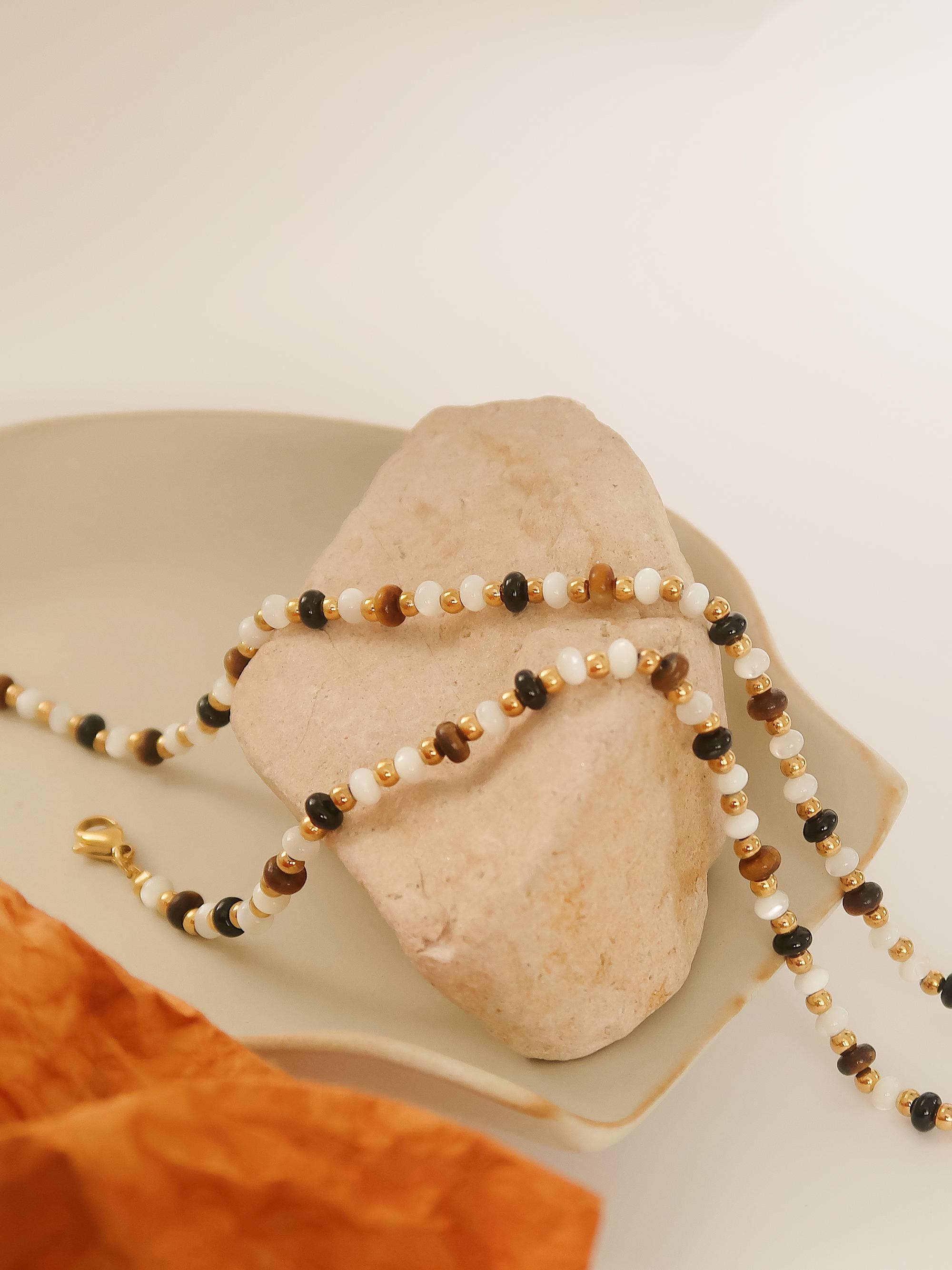 Brown 18K Gold Non-Tarnish Beaded Necklace