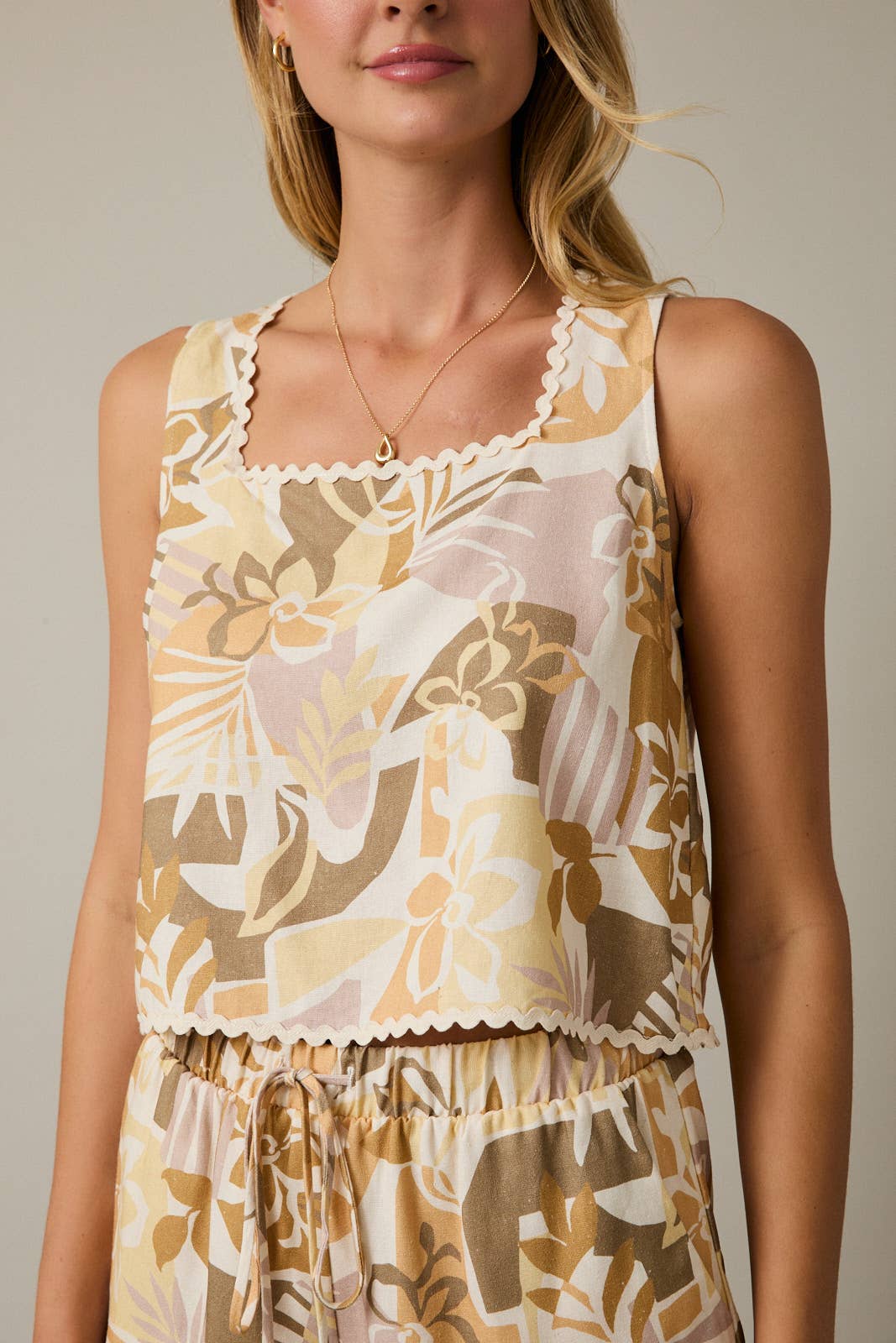 Tropical Square Neck Top