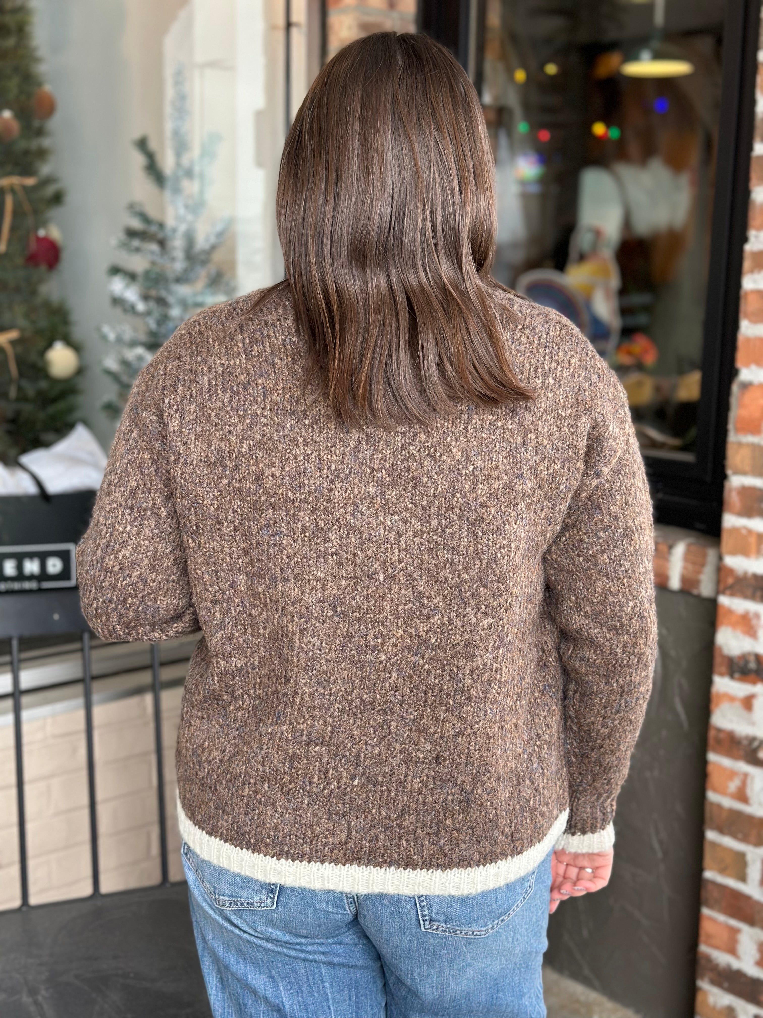 Brown Knit Contrast Sweater - FINAL SALE