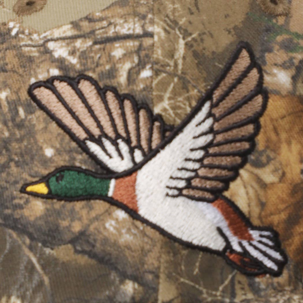 Flying Mallard Embroidered Cap with Leaf Print