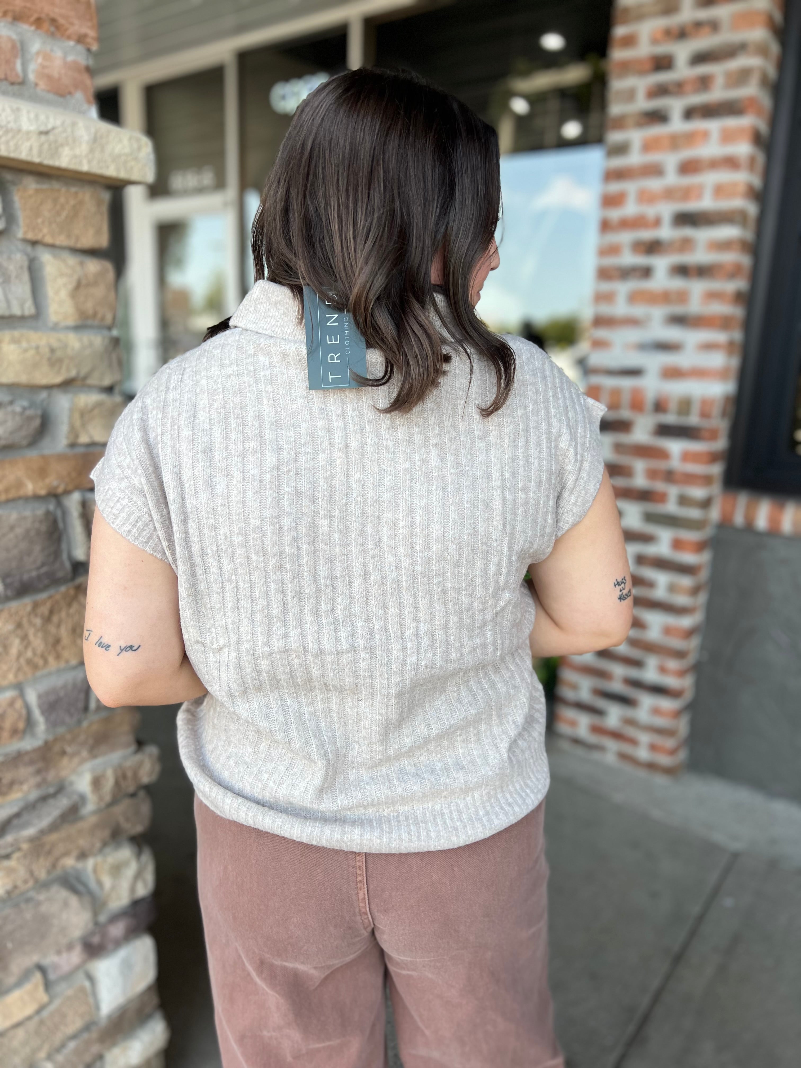 Oatmeal Ribbed Sleeveless Sweater - FINAL SALE