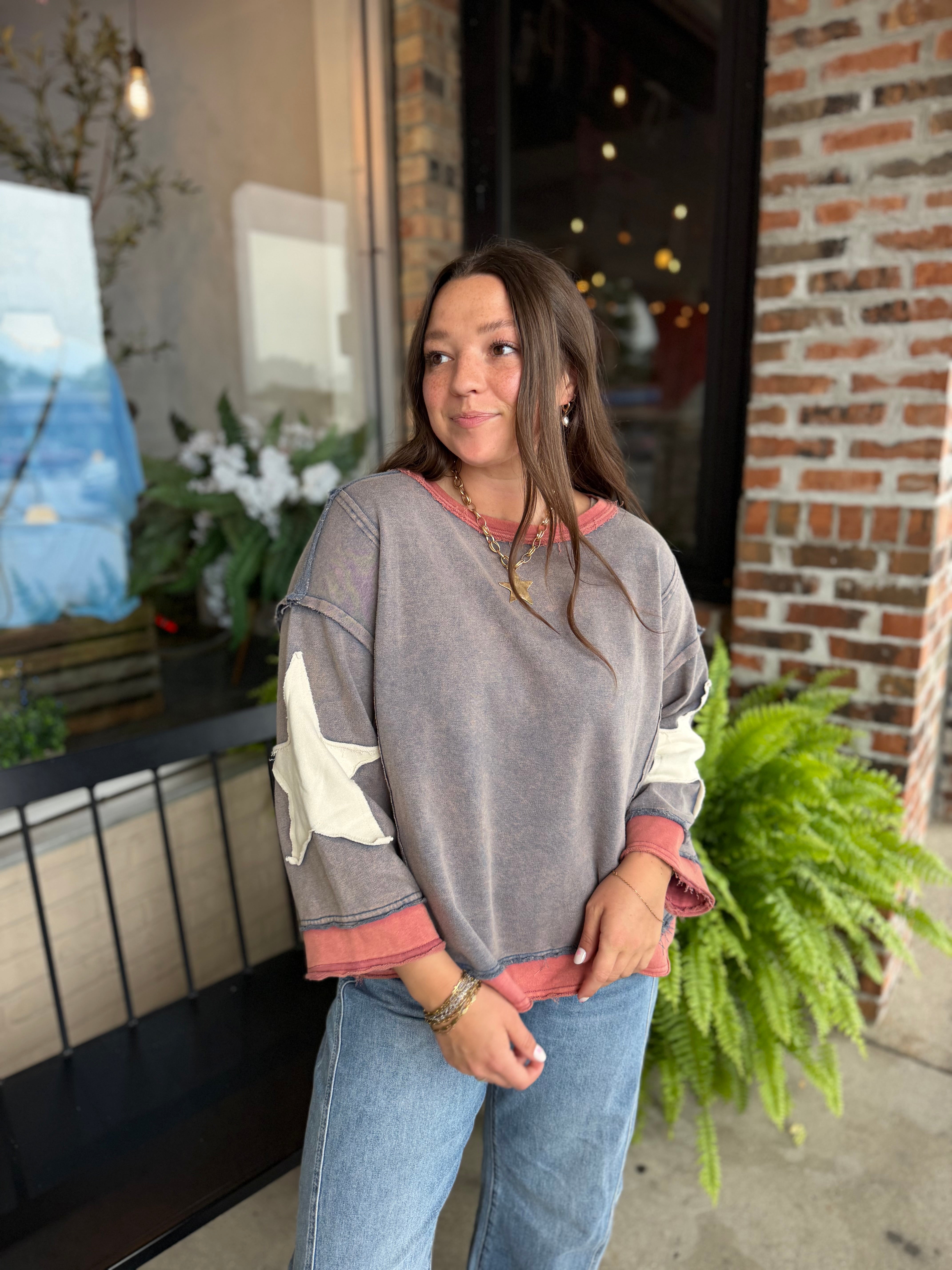 Vintage Navy Star Sleeve Top