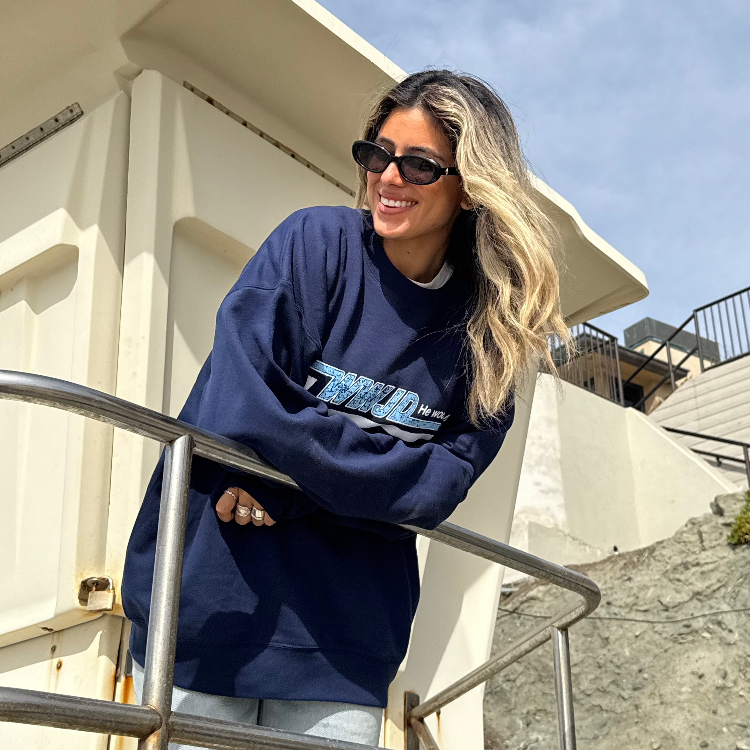 Navy VINTAGE WWJD Skater Crewneck