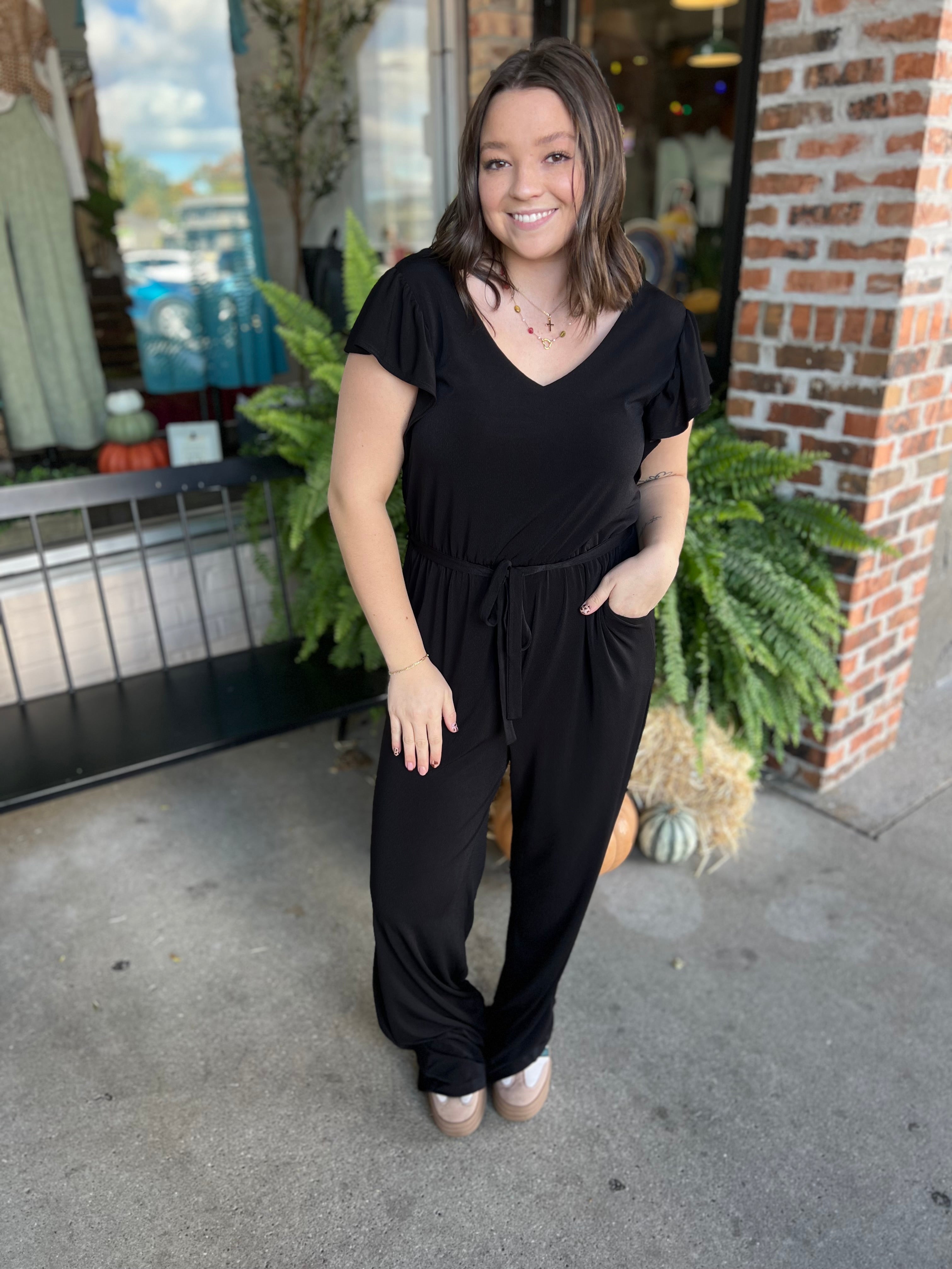 Black V Neck Jumpsuit