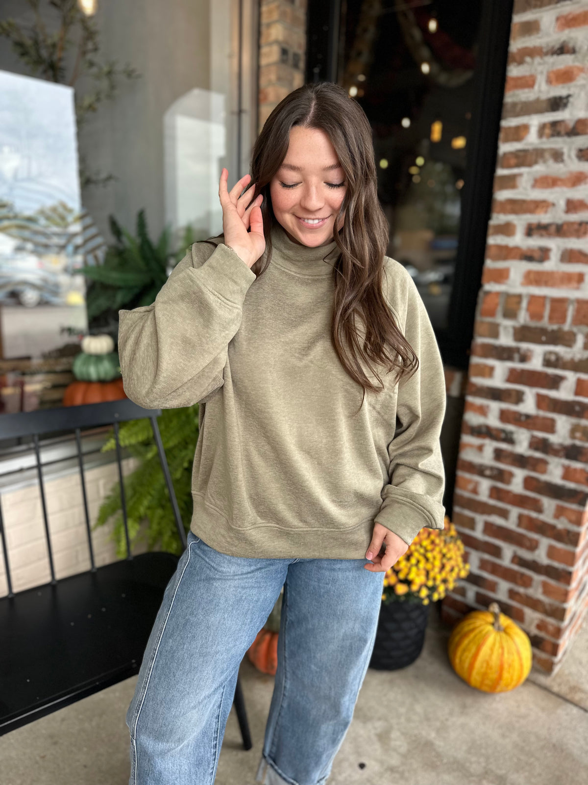 Sage Brushed Mock Neck Pullover - FINAL SALE