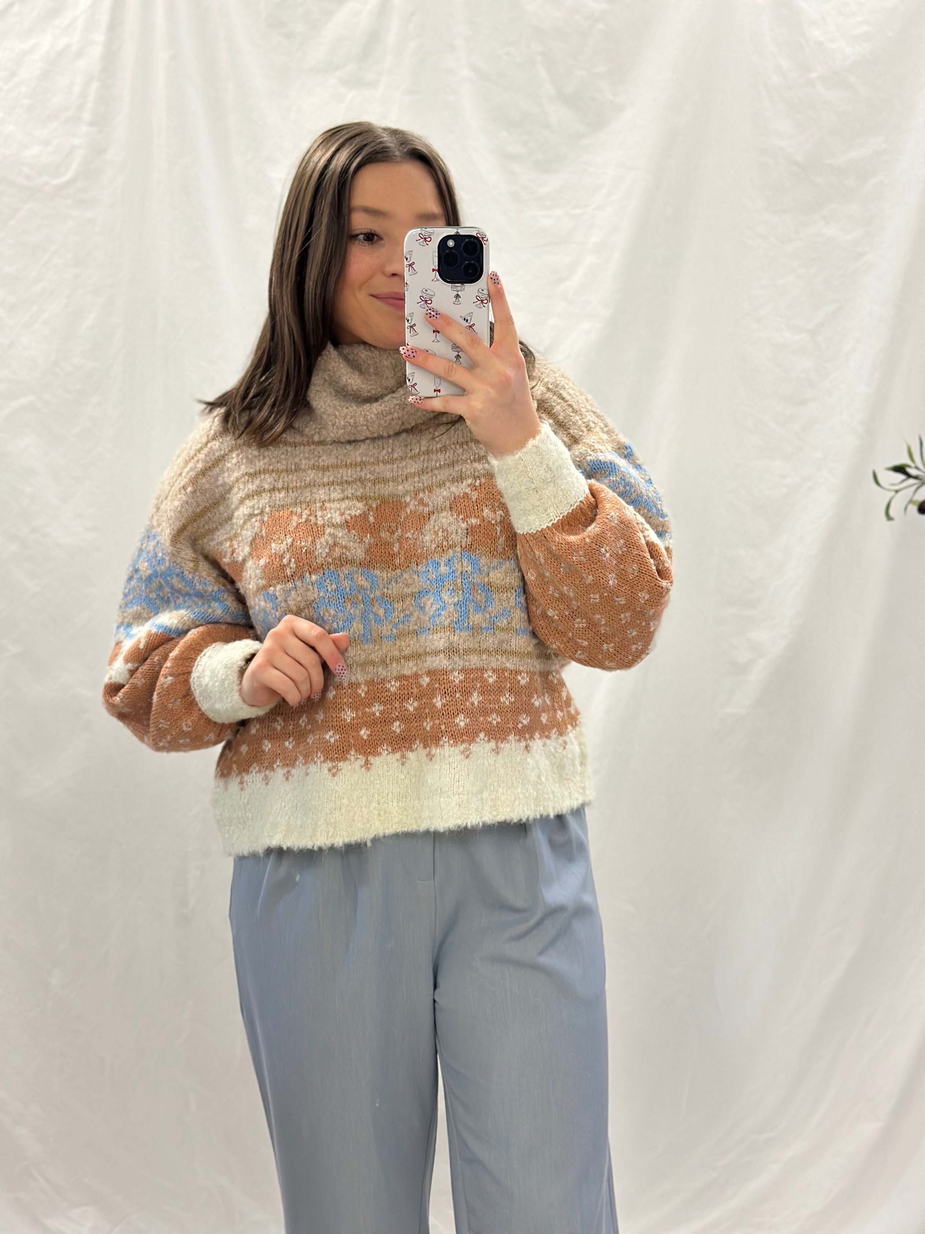 Oatmeal Multicolored Turtleneck - FINAL SALE