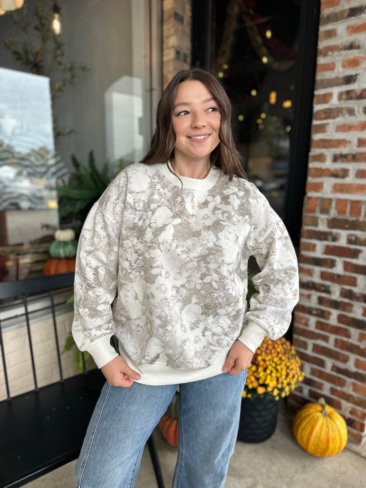 Grey Floral Wash Boxy Top - FINAL SALE